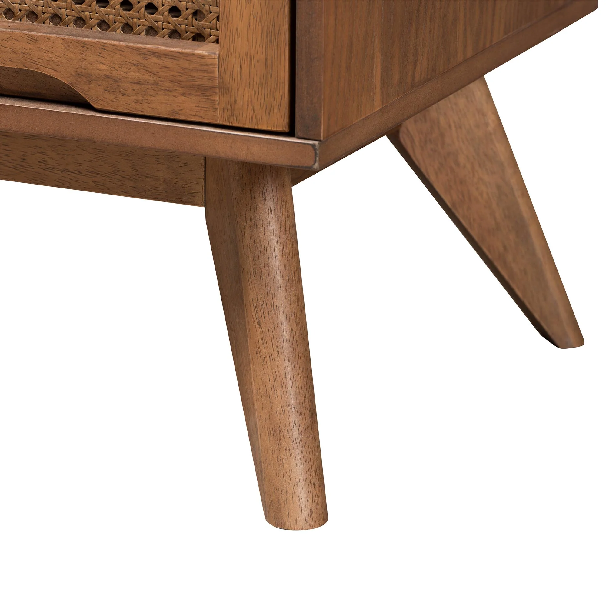 Baxton Studio Melora Mid-Century Modern Walnut Brown Finished Wood and Rattan Twin Size 4-Piece Bedroom Set - Image 2