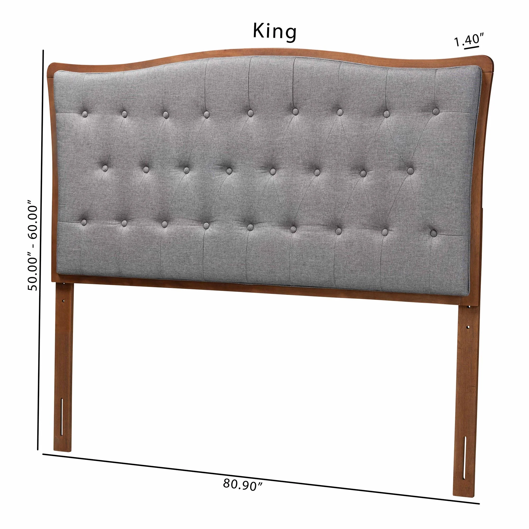 Baxton Studio Nikita Classic and Traditional Grey Fabric and Walnut Brown Finished Wood King Size Headboard - Image 9