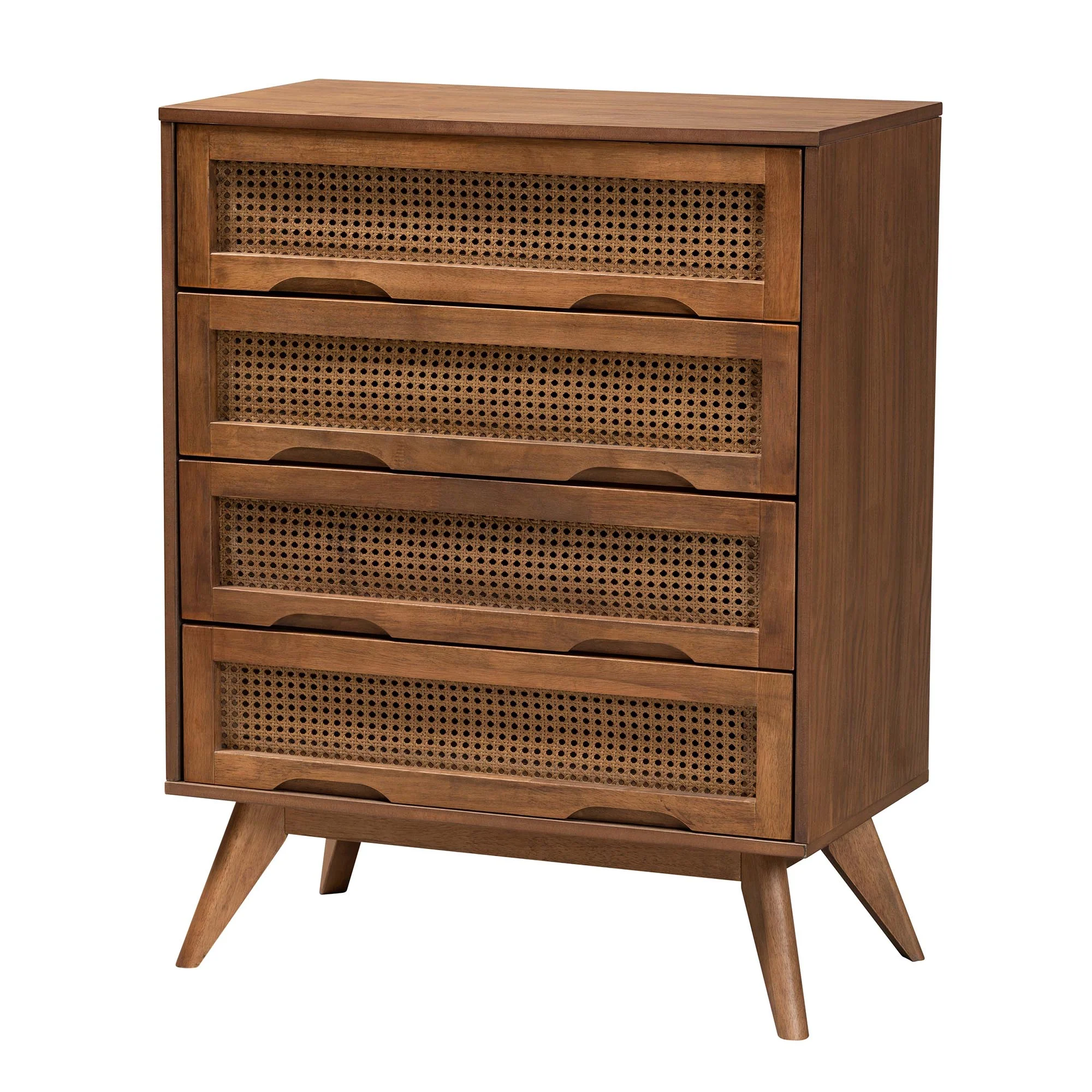 Baxton Studio Nura Mid-Century Modern Walnut Brown Finished Wood and Rattan Full Size 5-Piece Bedroom Set - Image 10