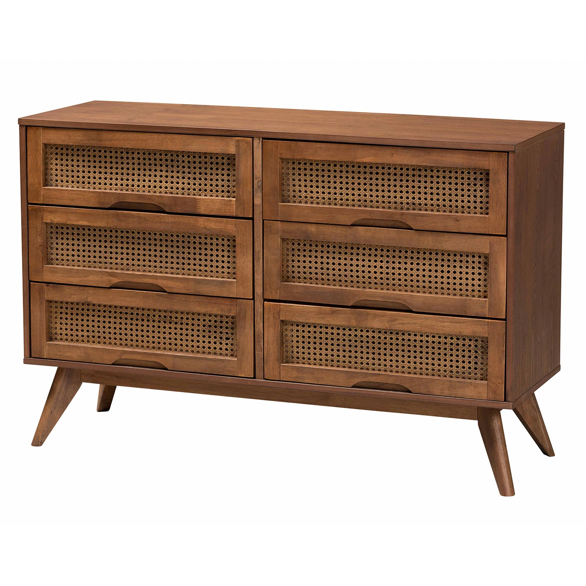 Baxton Studio Nura Mid-Century Modern Walnut Brown Finished Wood and Rattan Full Size 5-Piece Bedroom Set - Image 11