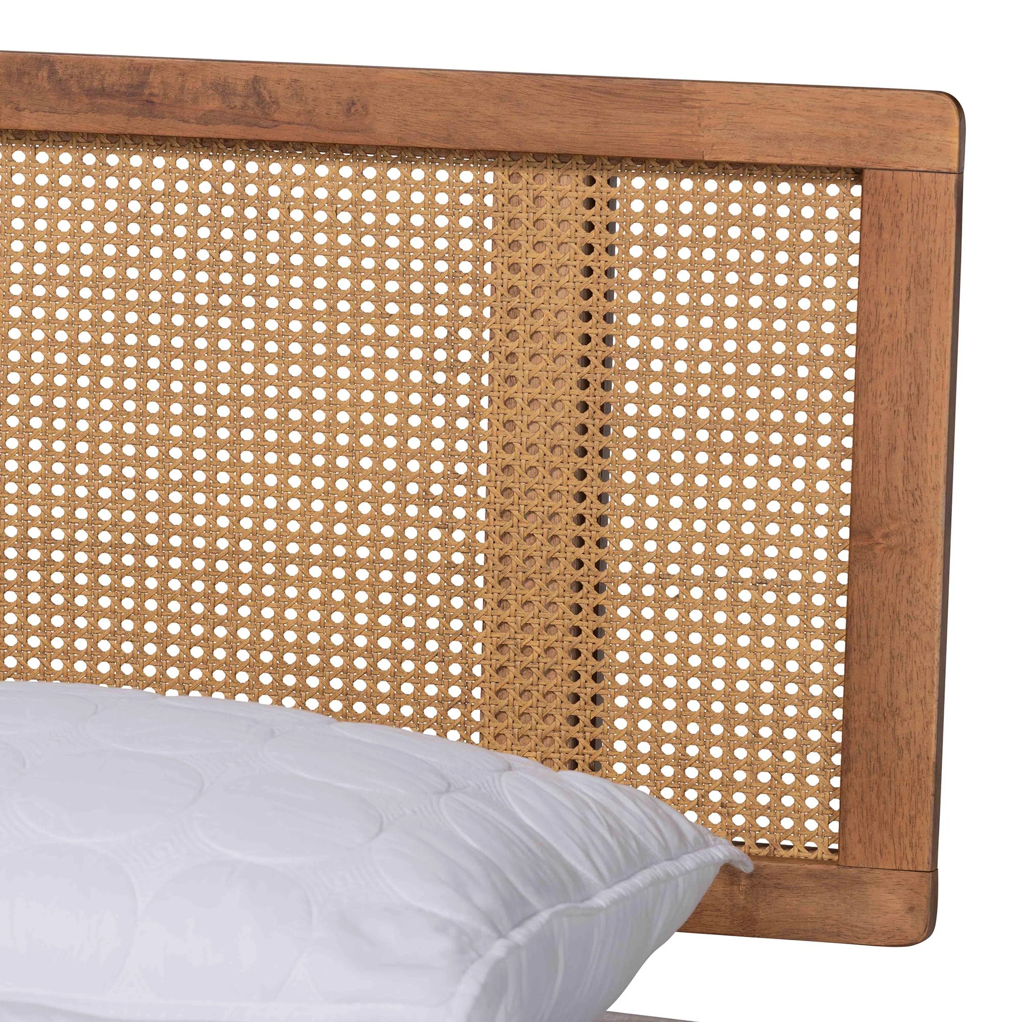 Baxton Studio Nura Mid-Century Modern Walnut Brown Finished Wood and Rattan Queen Size 3-Piece Bedroom Set - Image 11