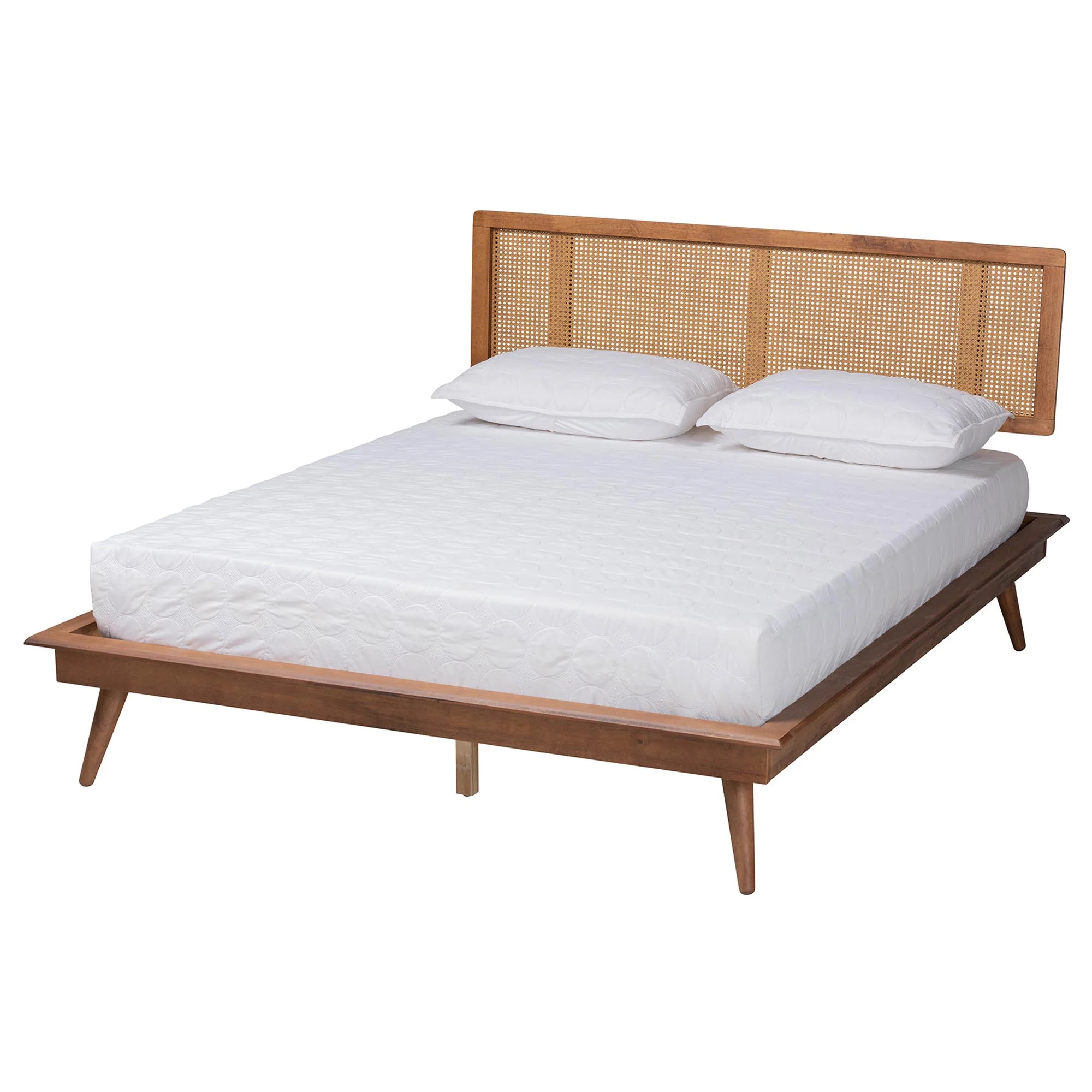 Baxton Studio Nura Mid-Century Modern Walnut Brown Finished Wood and Rattan Queen Size 5-Piece Bedroom Set - Image 8