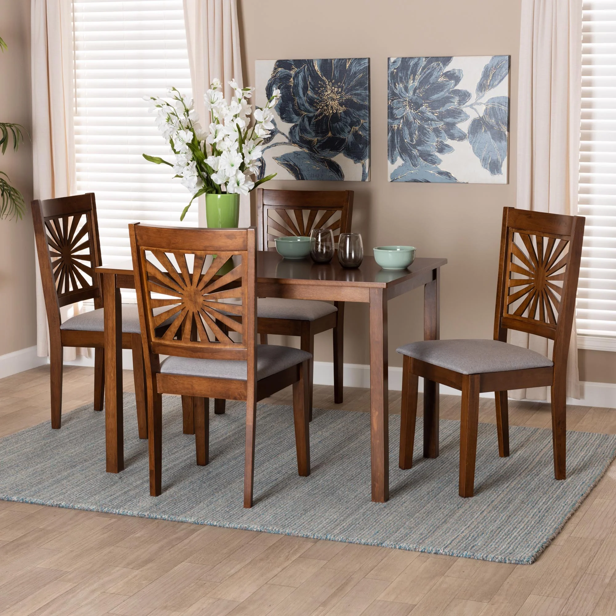 Baxton Studio Olympia Modern Beige Fabric and Espresso Brown Finished Wood 5-Piece Dining Set - Image 21