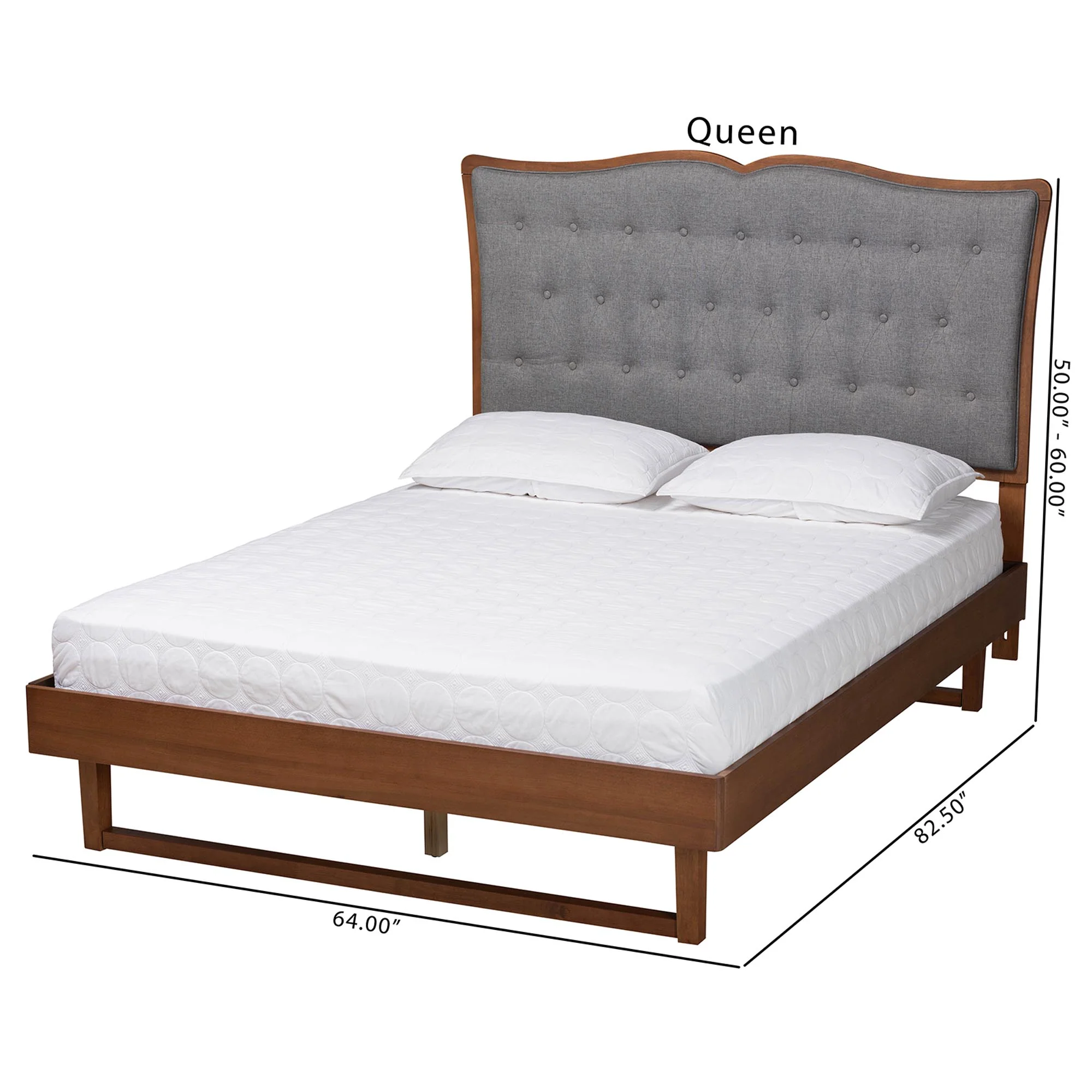 Baxton Studio Padilla Classic and Traditional Grey Fabric and Walnut Brown Finished Wood Queen Size Platform Bed - Image 8