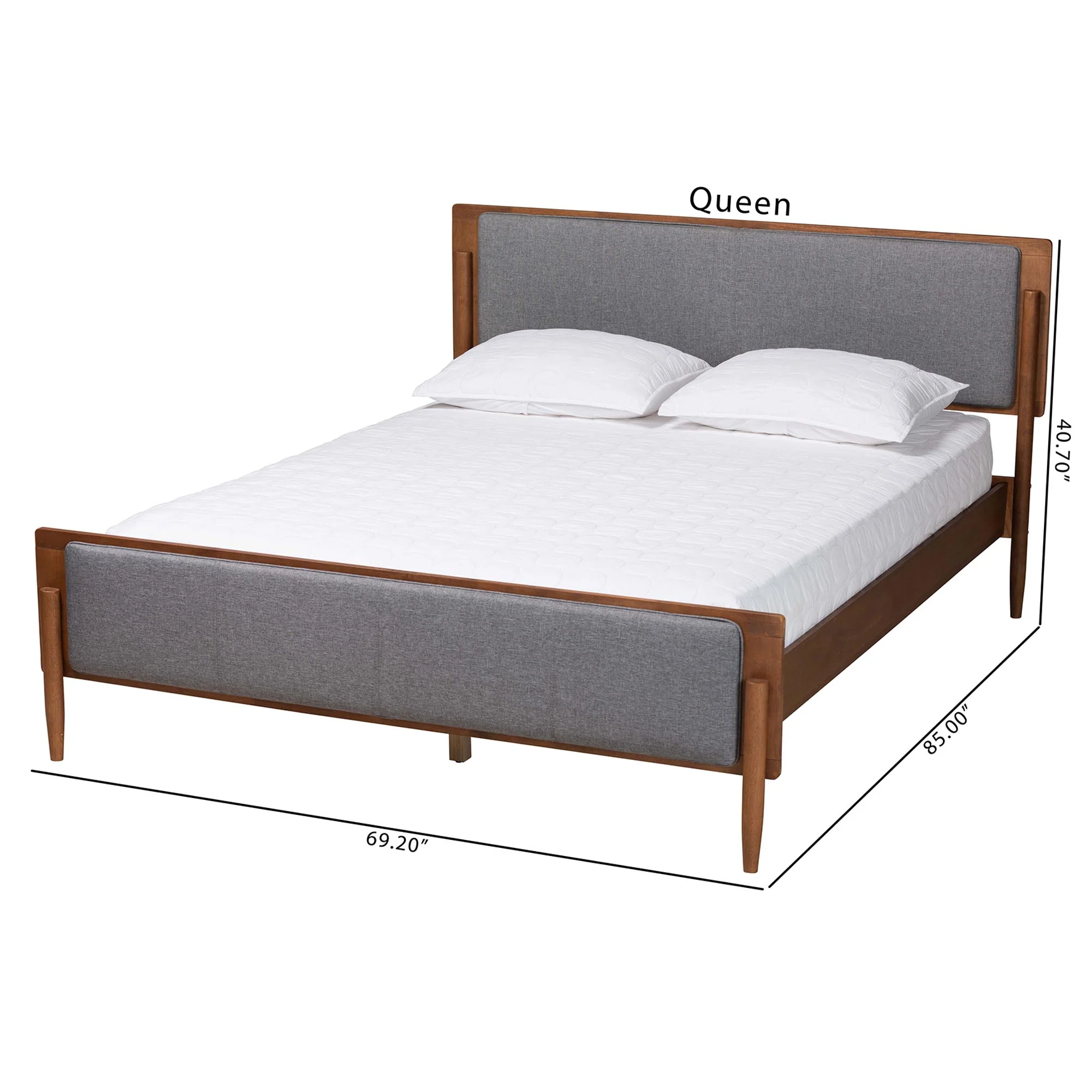 Baxton Studio Powers Mid-Century Modern Grey Fabric and Ash Walnut Finished Wood Queen Size Platform Bed - Image 8