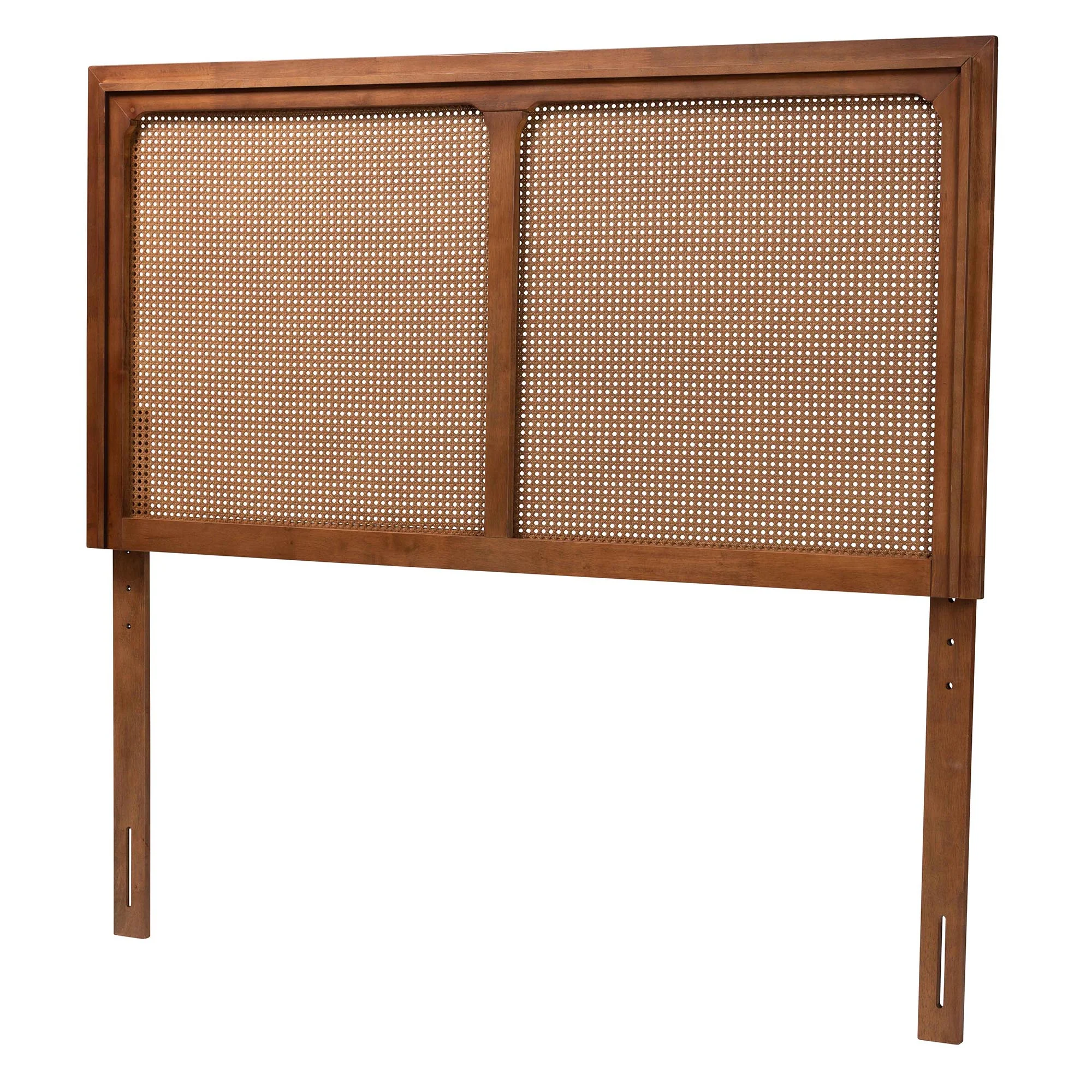 Baxton Studio Prewitt Mid-Century Modern Ash Walnut Finished Wood Queen Size Headboard with Rattan - Image 2