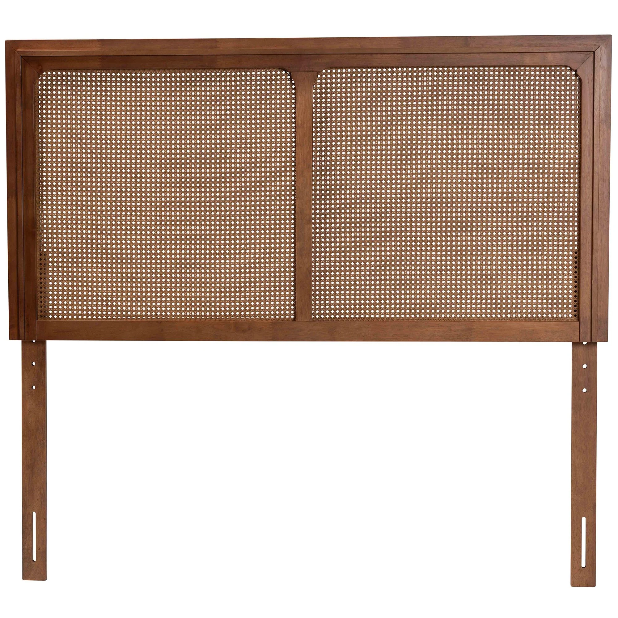 Baxton Studio Prewitt Mid-Century Modern Ash Walnut Finished Wood Queen Size Headboard with Rattan - Image 3