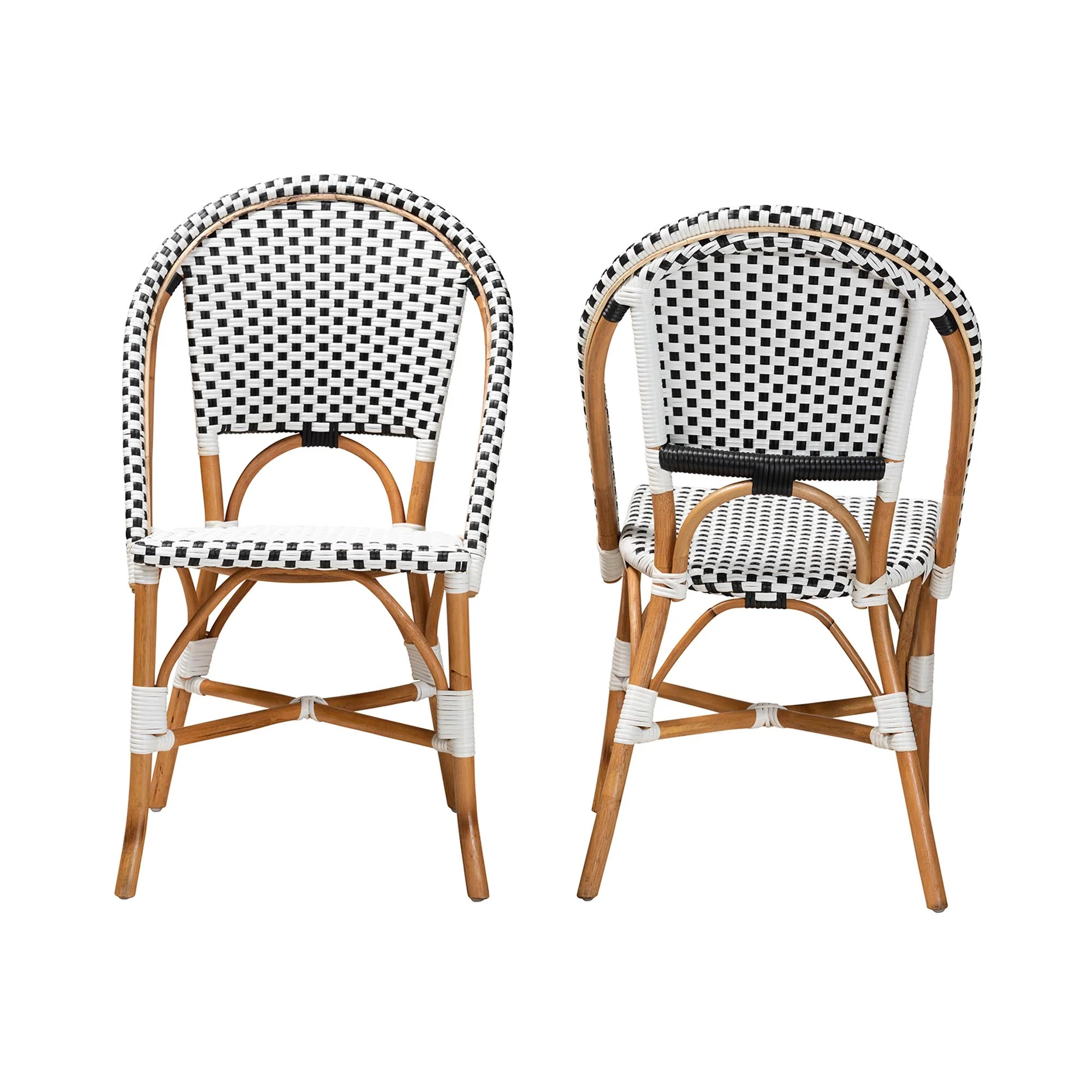 Baxton Studio Quincy Modern French Black and White Weaving and Natural Brown Rattan 2-Piece Bistro Chair Set - Image 5