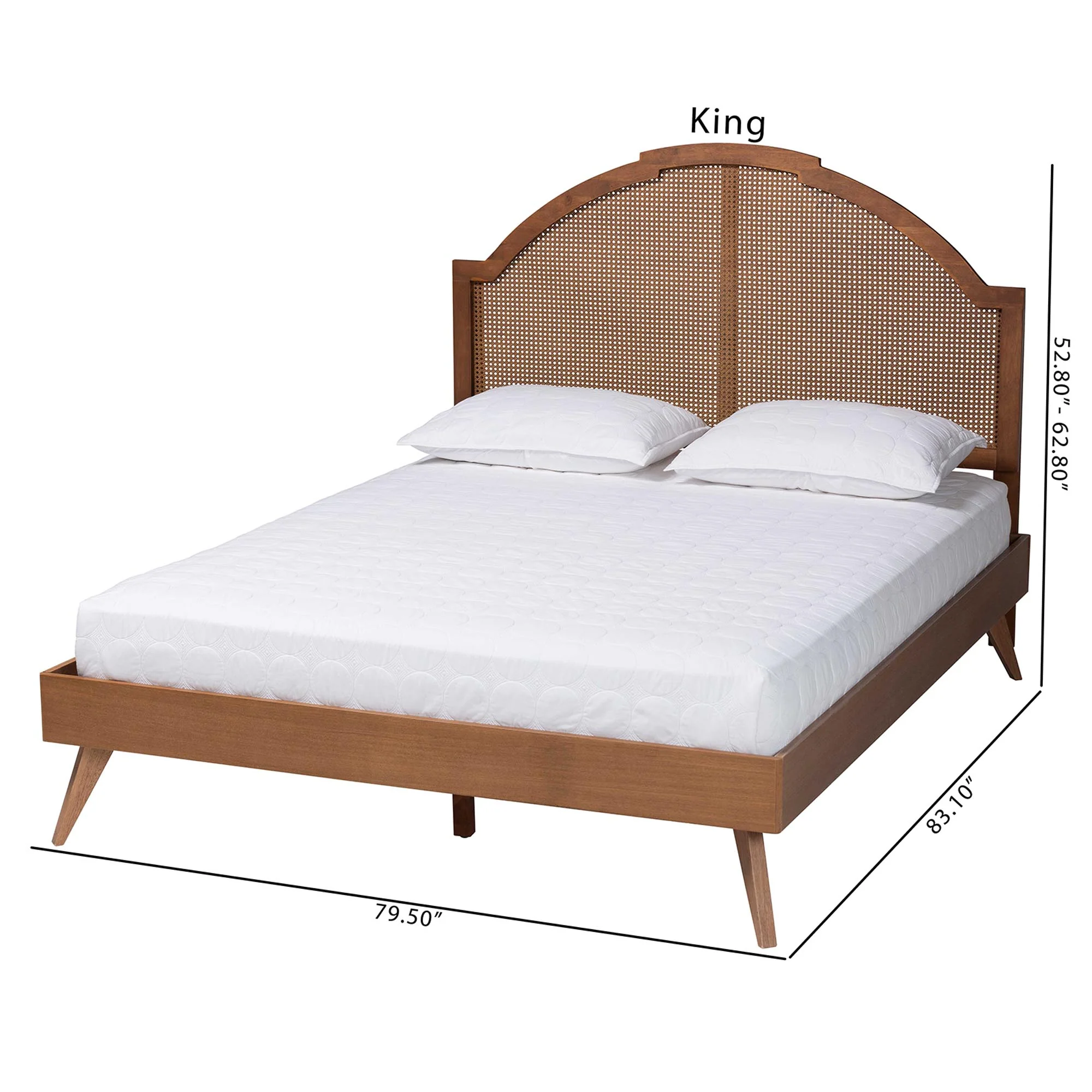 Baxton Studio Ridgely Mid-Century Walnut Brown Wood and Rattan Queen Size Platform Bed - Image 4