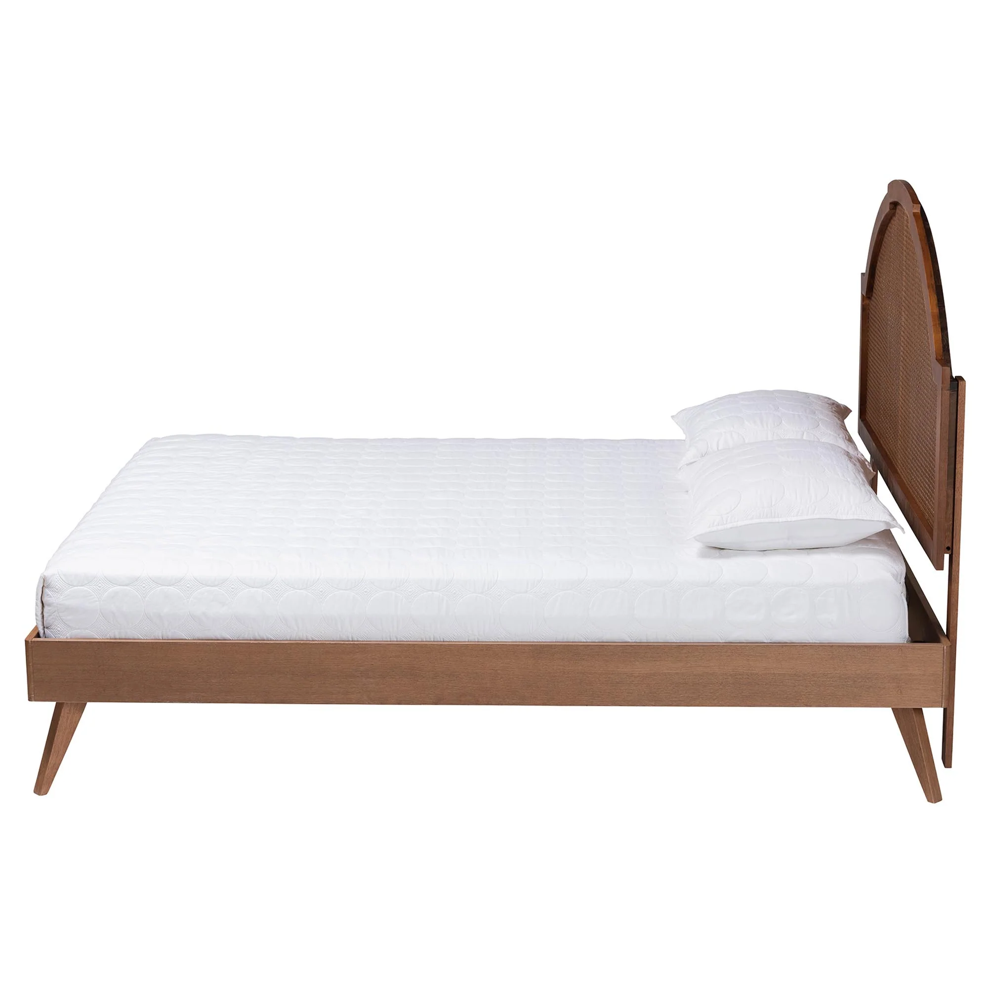 Baxton Studio Ridgely Mid-Century Walnut Brown Wood and Rattan Queen Size Platform Bed - Image 7