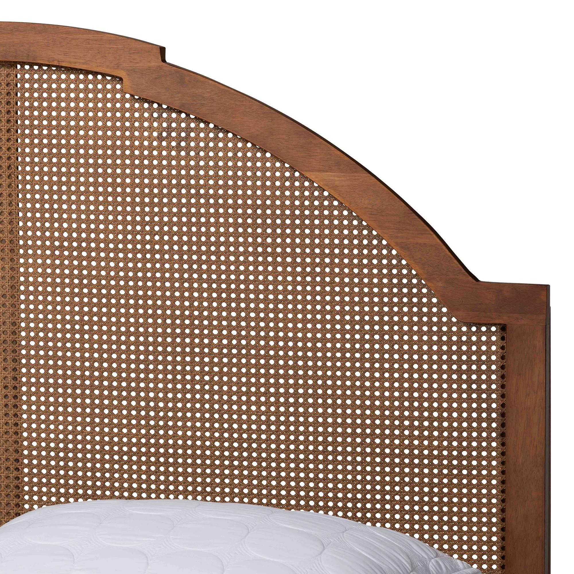 Baxton Studio Ridgely Mid-Century Walnut Brown Wood and Rattan Queen Size Platform Bed - Image 9
