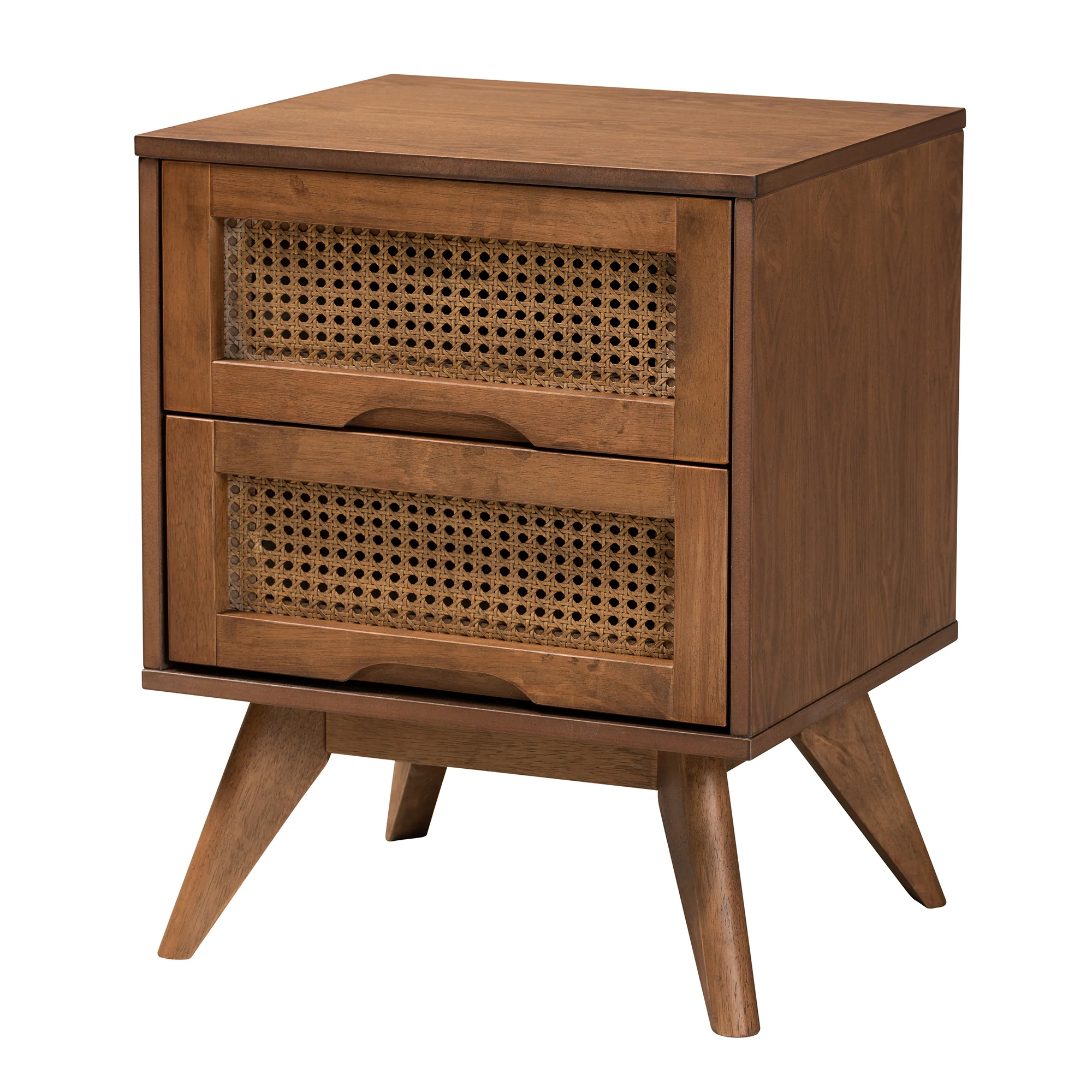 Baxton Studio Rina Mid-Century Modern Ash Walnut Finished Wood 4-Piece King Size Bedroom Set with Synthetic Rattan - Image 5