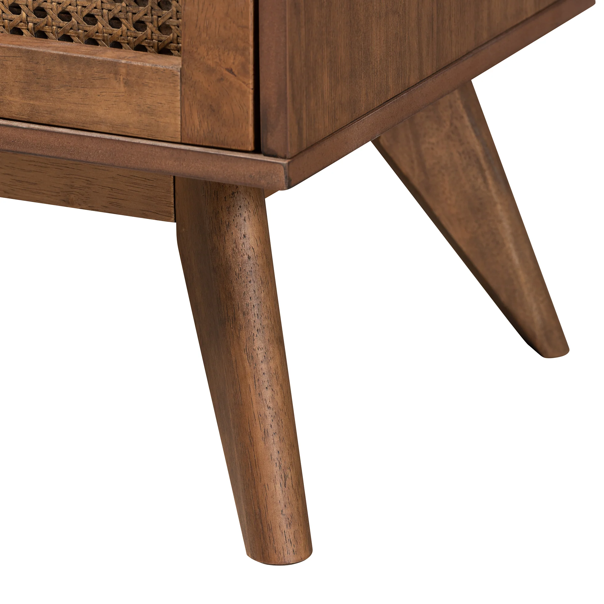 Baxton Studio Rina Mid-Century Modern Ash Walnut Finished Wood 4-Piece King Size Bedroom Set with Synthetic Rattan - Image 8