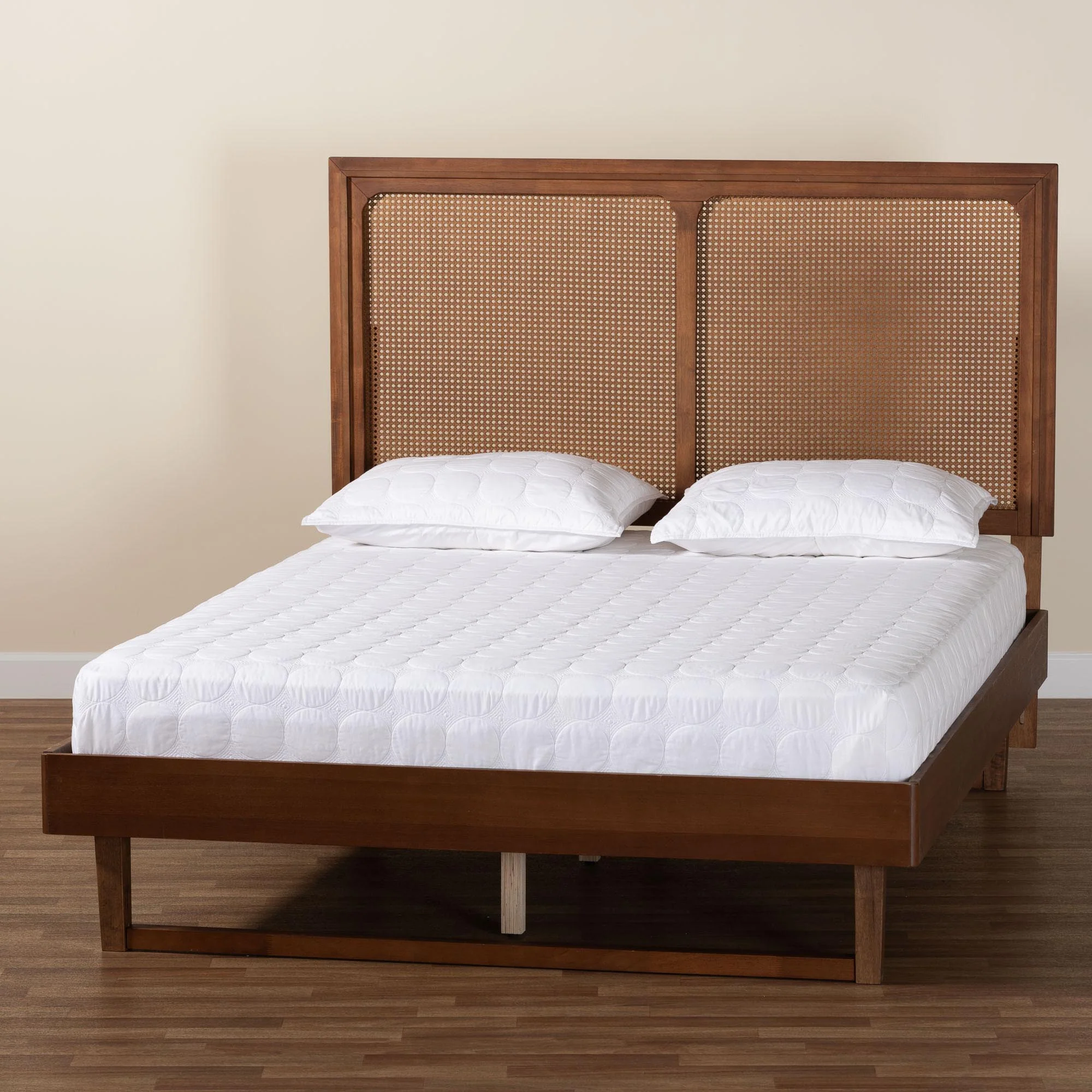 Baxton Studio Rondell Mid-Century Modern Ash Walnut Woven Rattan Queen Size Bed - Image 2