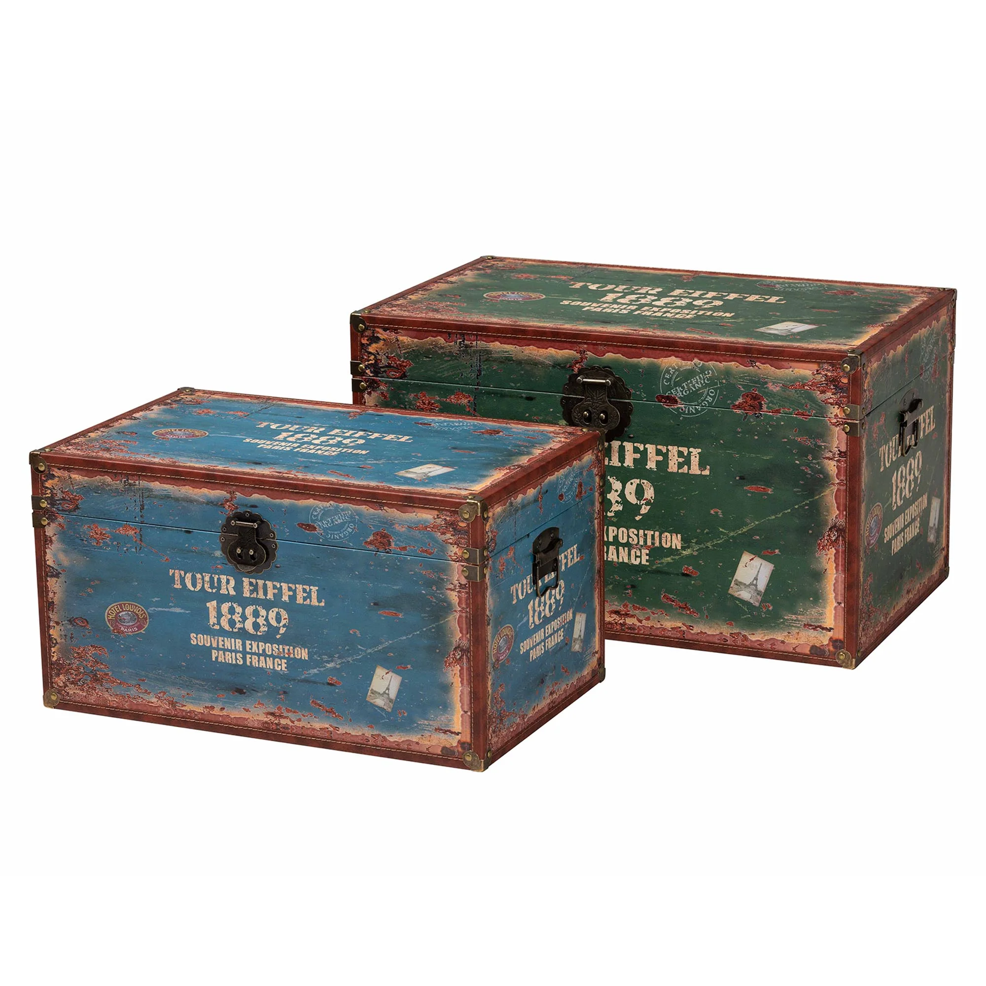 Baxton Studio Sabeen Vintage Parisian Faux Leather and Wood 2-Piece Storage Trunk Set - Image 5