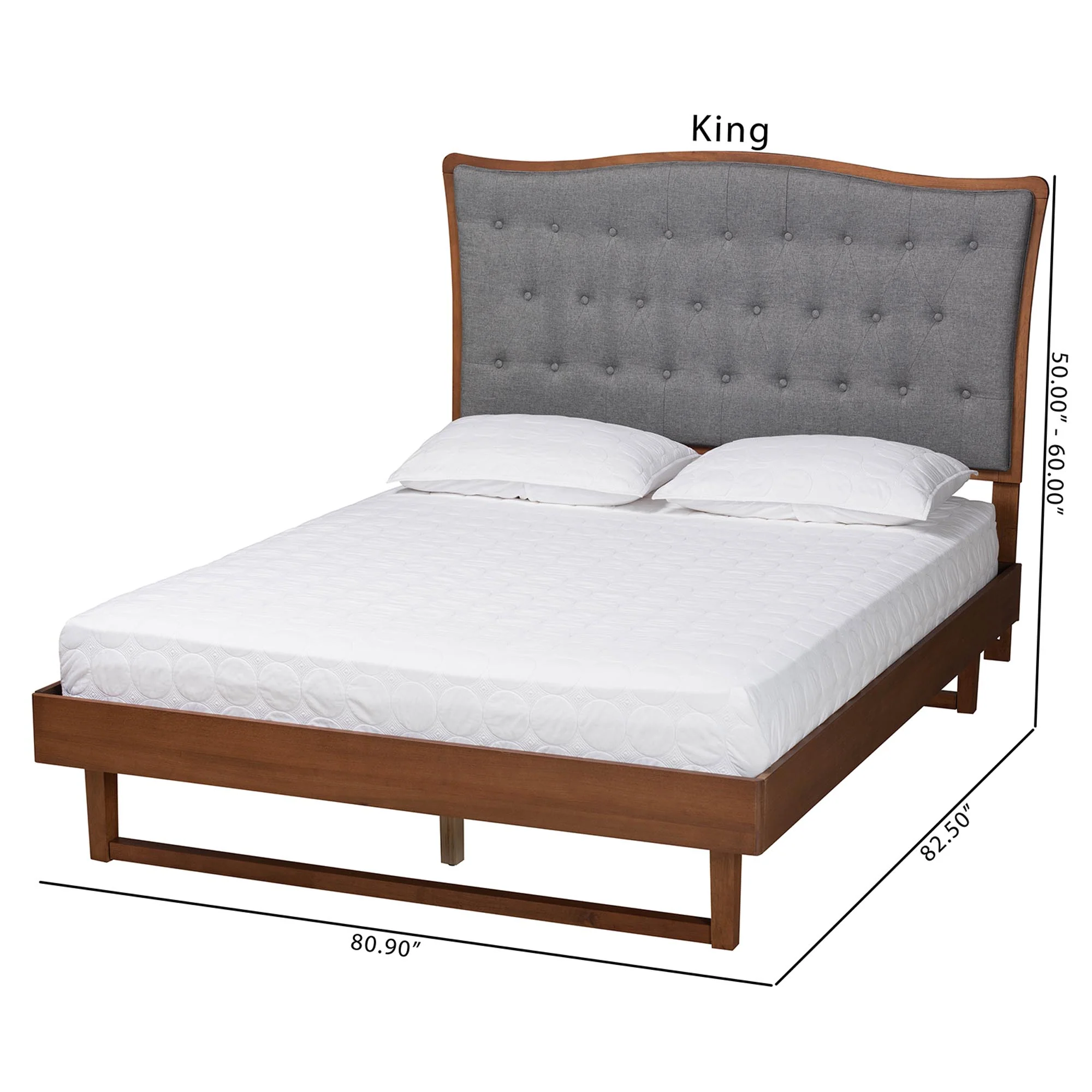 Baxton Studio Sereno Classic and Traditional Grey Fabric and Walnut Brown Finished Wood King Size Platform bed - Image 9