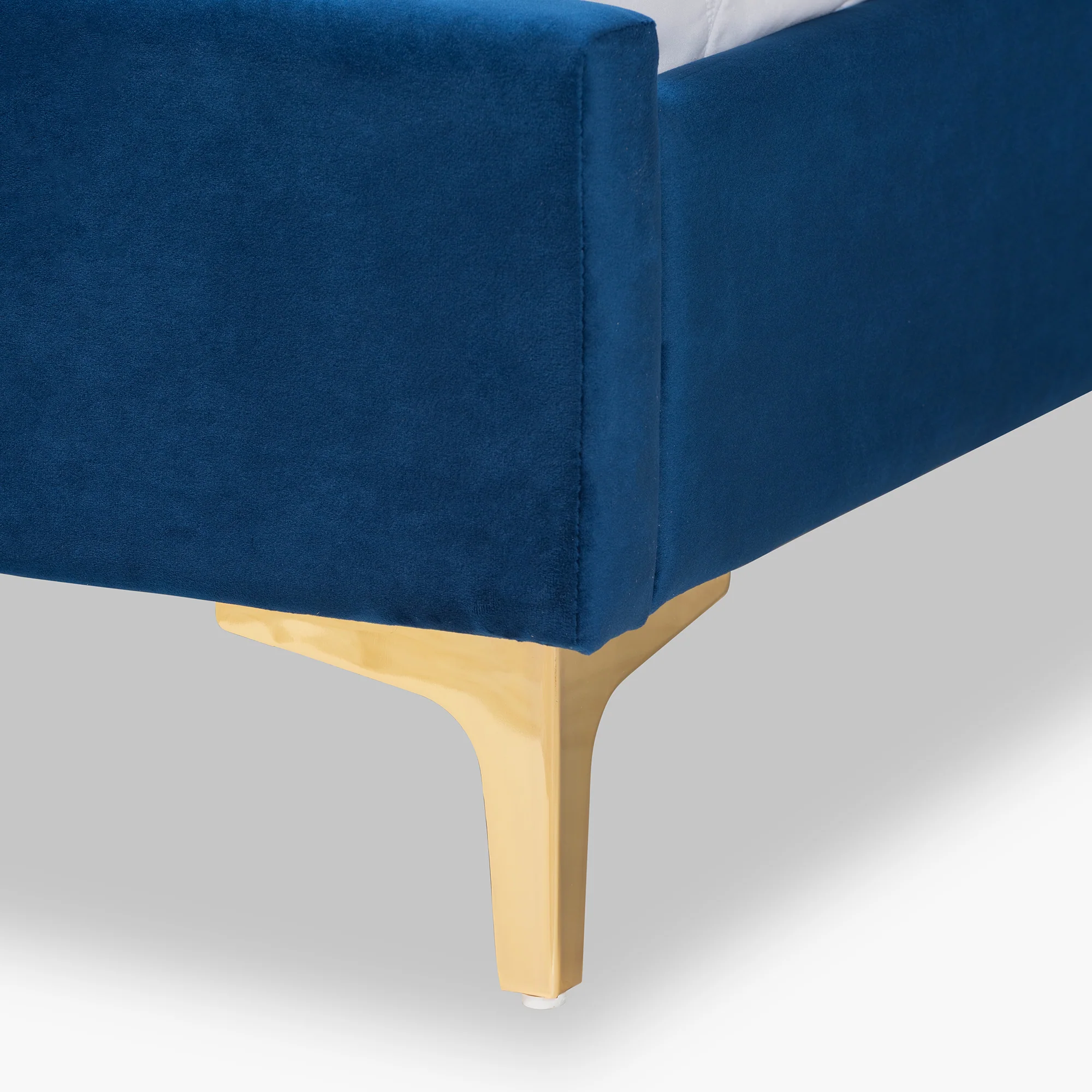 Baxton Studio Serrano Contemporary Glam and Luxe Navy Blue Velvet Fabric Upholstered and Gold Metal King Size Platform Bed - Image 6