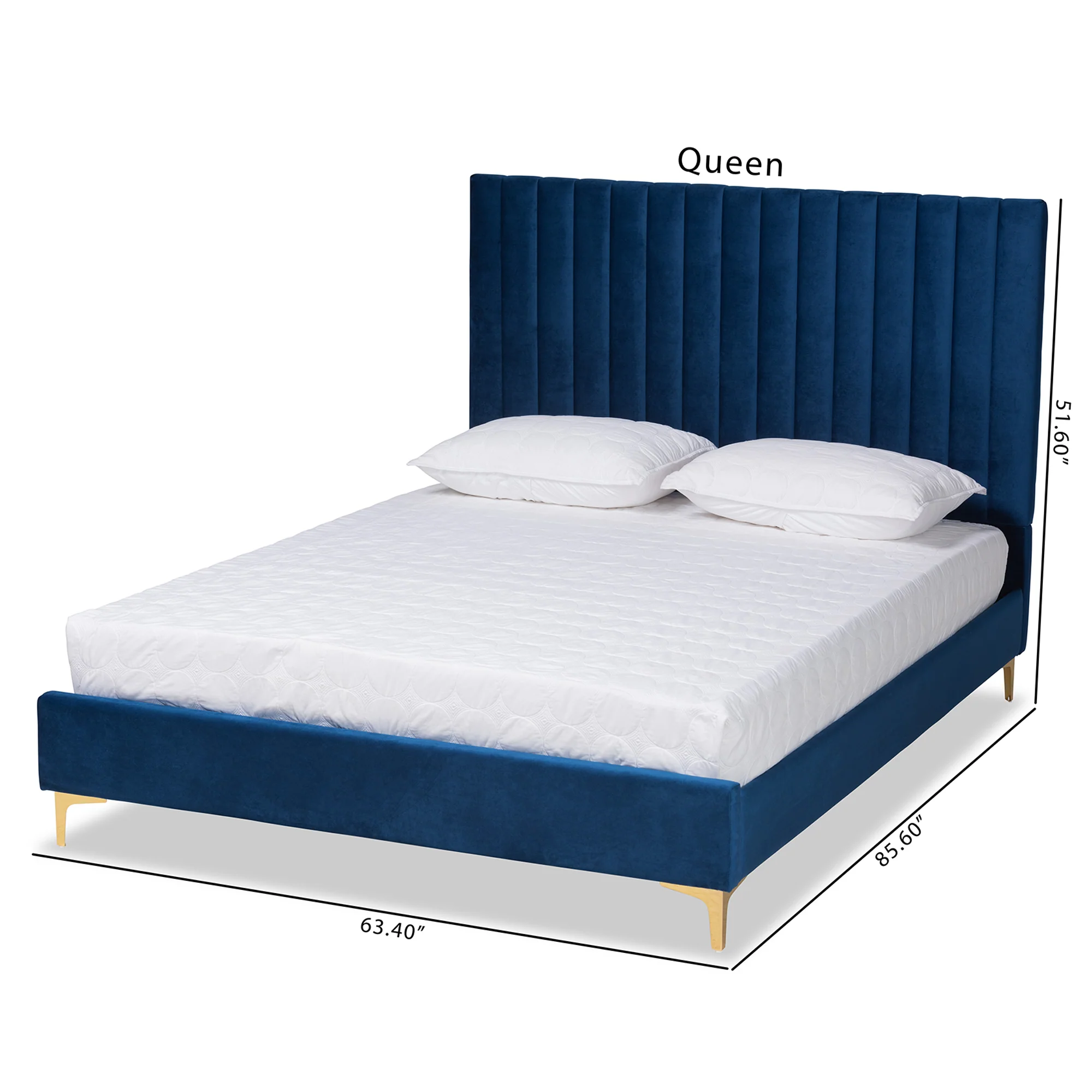 Baxton Studio Serrano Contemporary Glam and Luxe Navy Blue Velvet Fabric Upholstered and Gold Metal Queen Size Platform Bed - Image 9