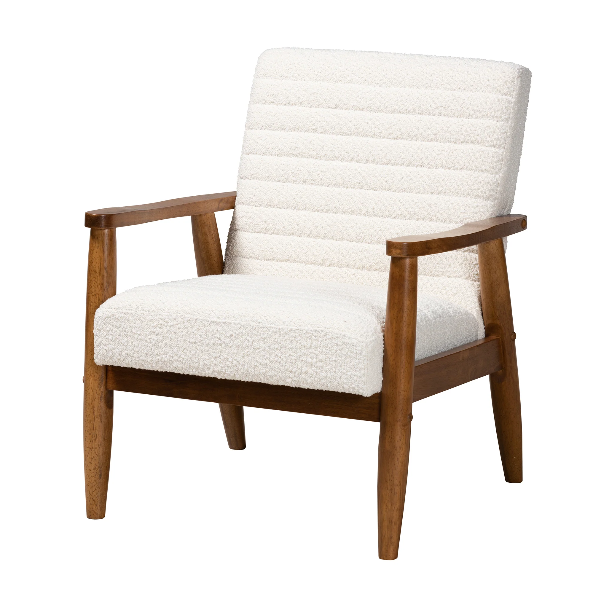 Baxton Studio Stratton Mid-Century Modern Cream Boucle Fabric and Walnut Brown Finished Wood Armchair - Image 2
