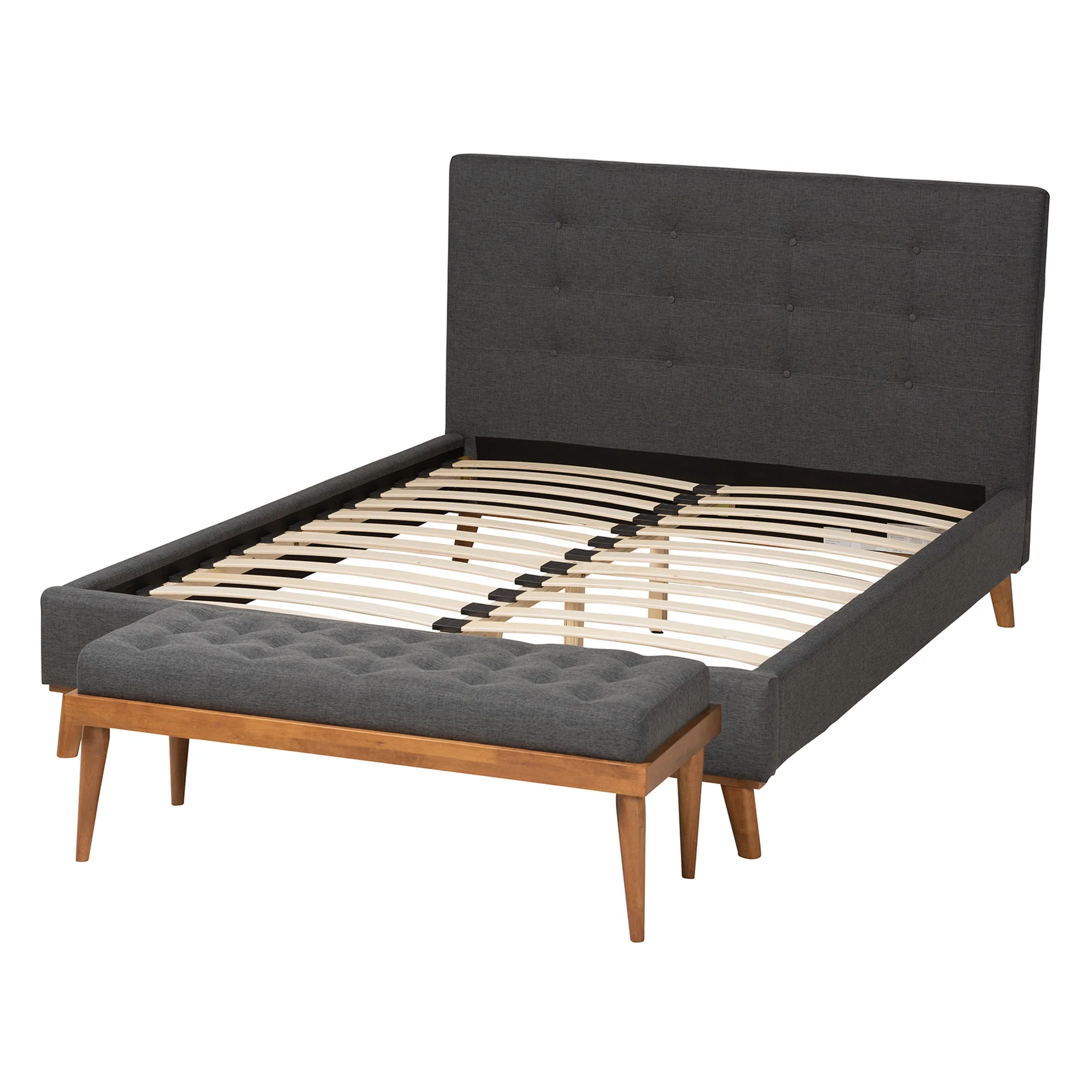 Baxton Studio Valencia Mid-Century Modern Dark Grey Fabric Upholstered Queen Size 2-Piece Bedroom Set - Image 3