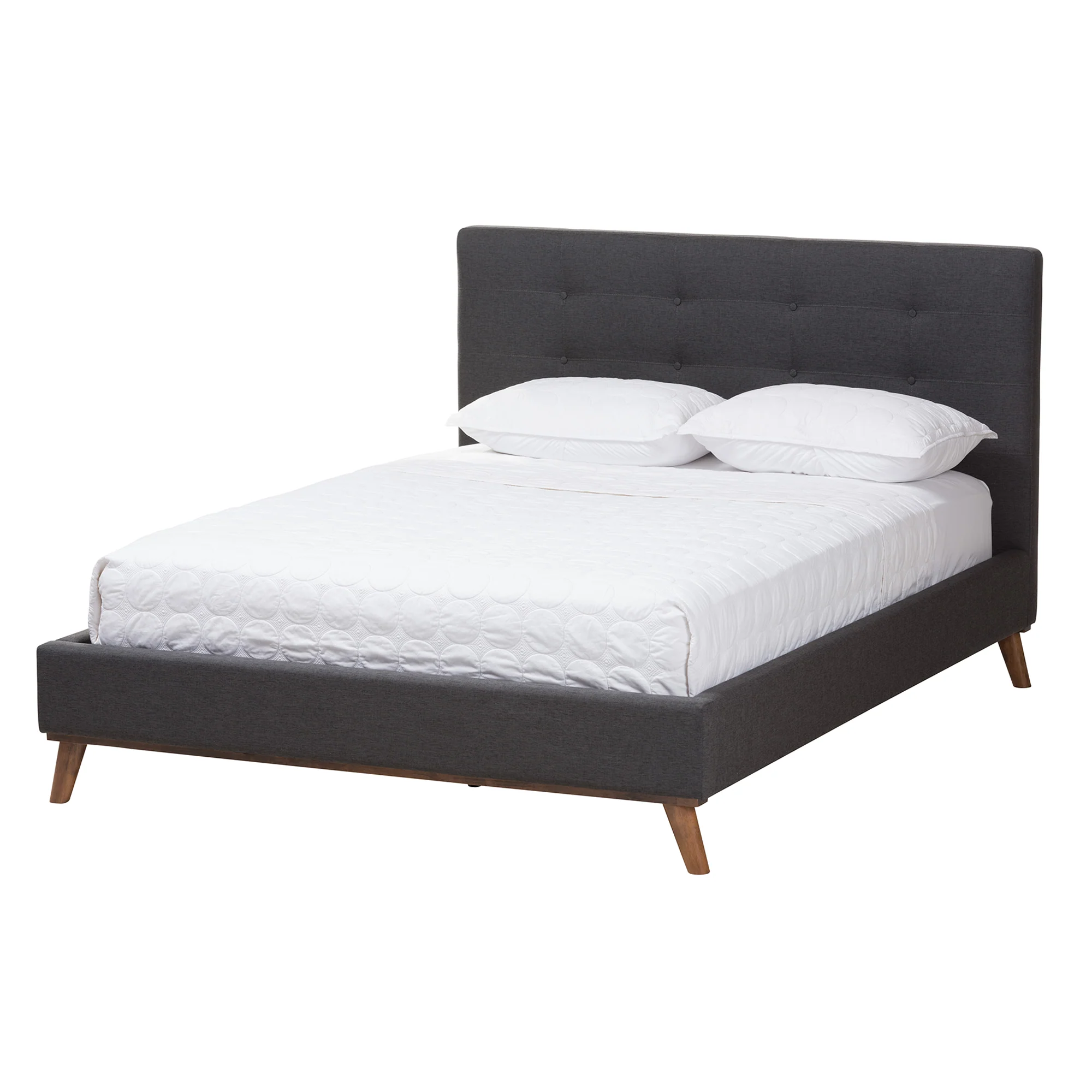 Baxton Studio Valencia Mid-Century Modern Dark Grey Fabric Upholstered Queen Size 2-Piece Bedroom Set - Image 4