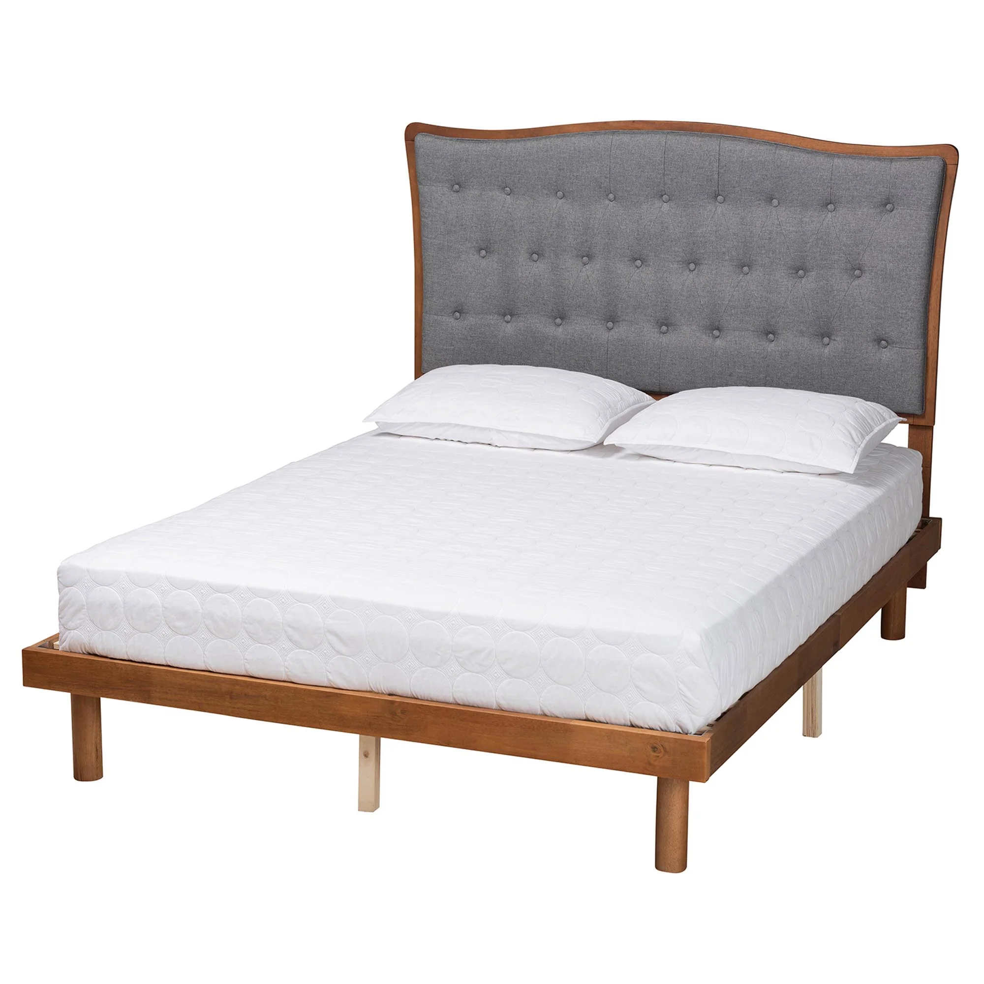 Baxton Studio Valonia Classic and Traditional Grey Fabric and Walnut Brown Finished Wood King Size Platform Bed - Image 2