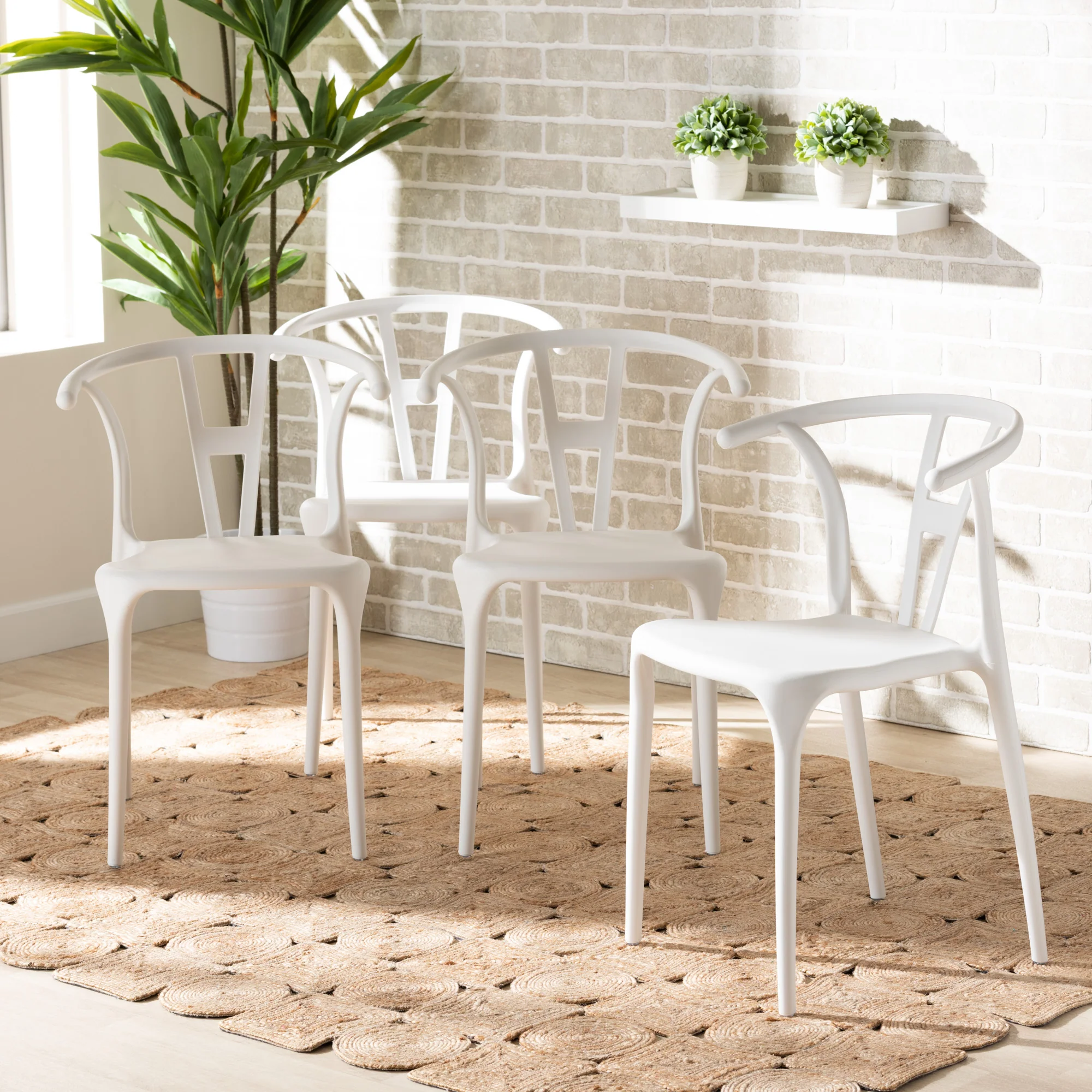 Baxton Studio Warner Modern and Contemporary White Plastic 4-Piece Dining Chair Set