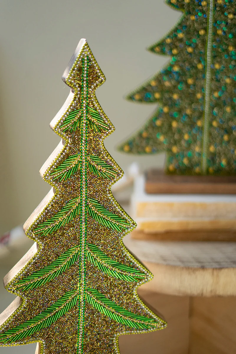 Beaded Wood Christmas Trees Set Of 2 By Kalalou
