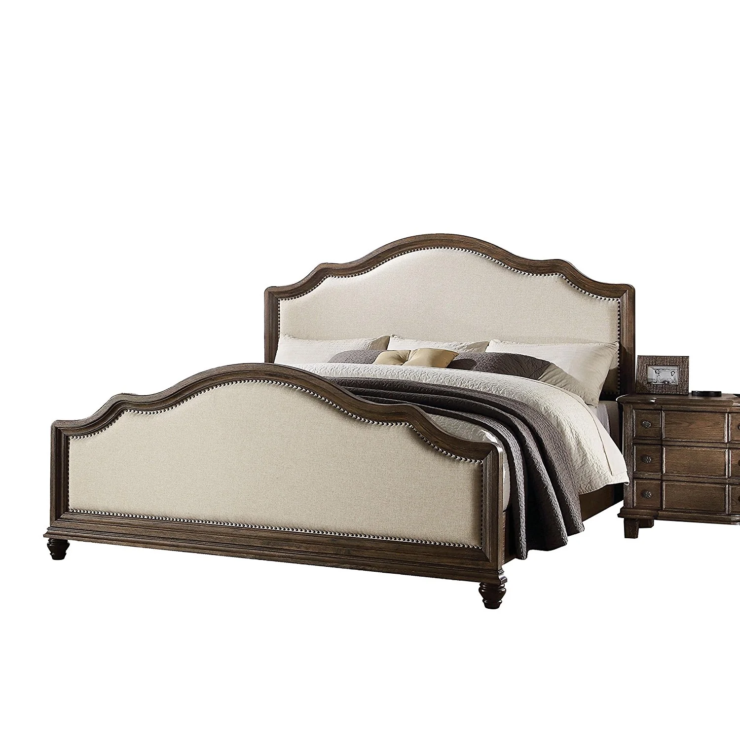 Beige Linen And Weathered Oak California King Bed By Homeroots - Image 3