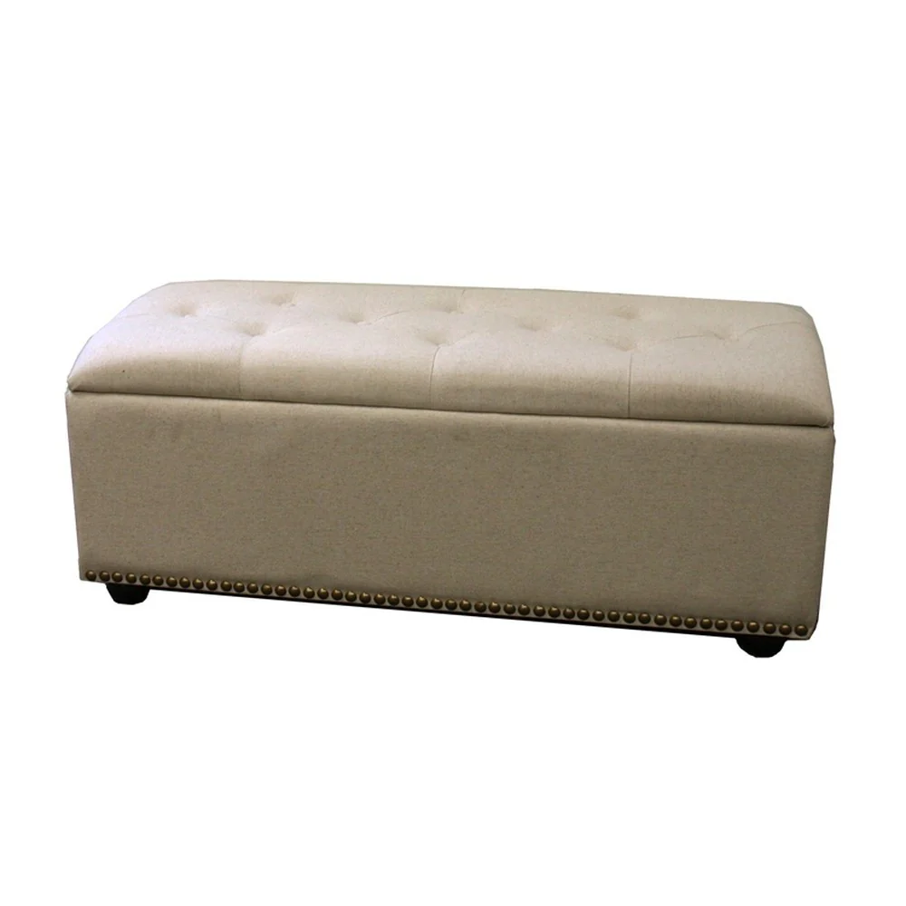 Beige Nailhead Storage Bench Ottoman Four Piece Set By Homeroots - Image 6