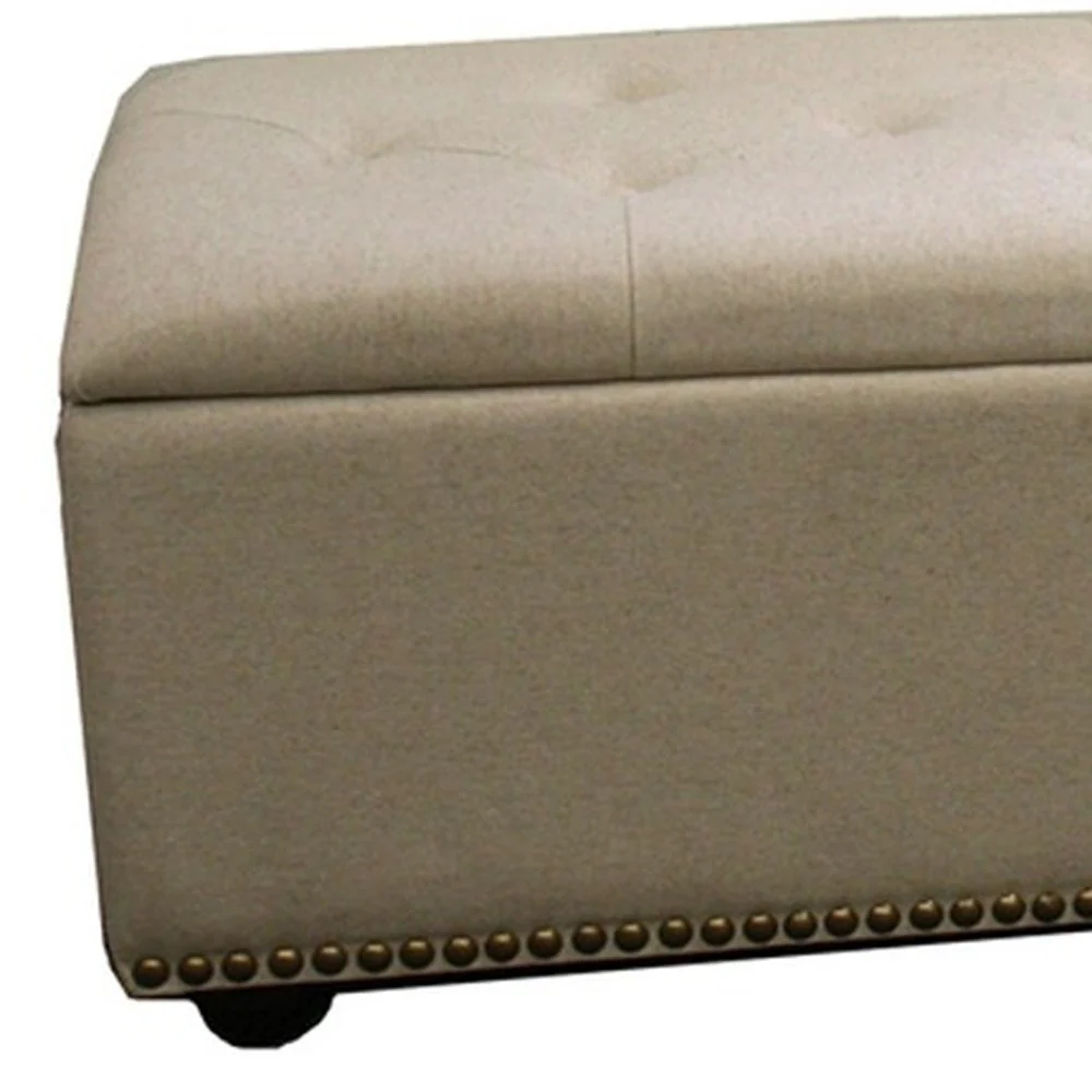 Beige Nailhead Storage Bench Ottoman Four Piece Set By Homeroots - Image 7