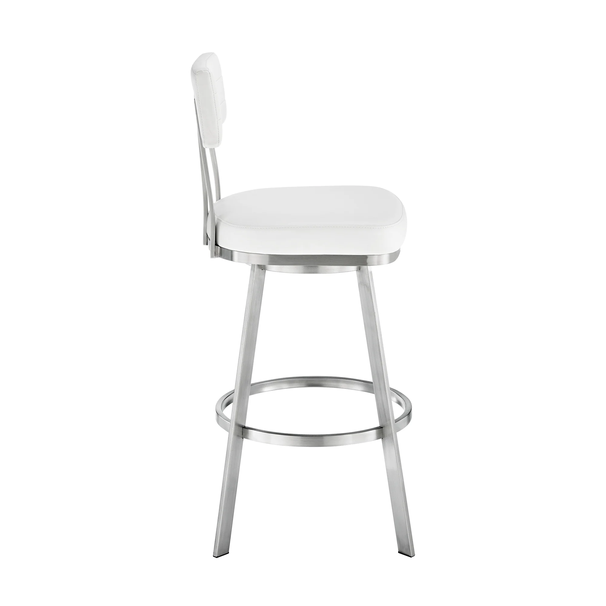 Benjamin 26" Swivel Counter Stool in Brushed Stainless Steel with White Faux Leather By Armen Living - Image 4