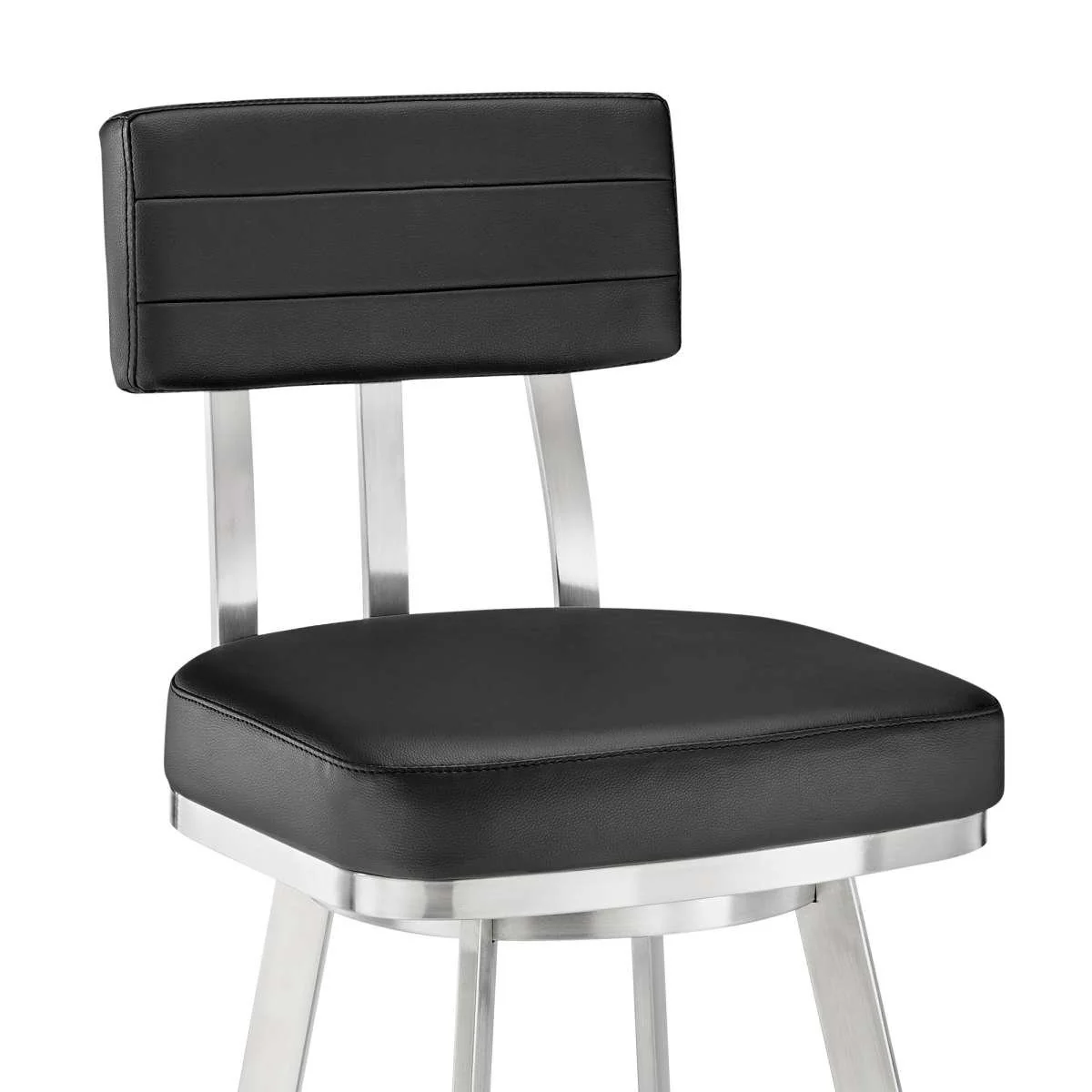 Benjamin 30" Swivel Bar Stool in Brushed Stainless Steel with Black Faux Leather By Armen Living - Image 5