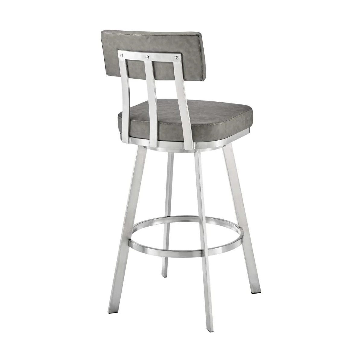 Benjamin 30" Swivel Bar Stool in Brushed Stainless Steel with Gray Faux Leather By Armen Living - Image 4