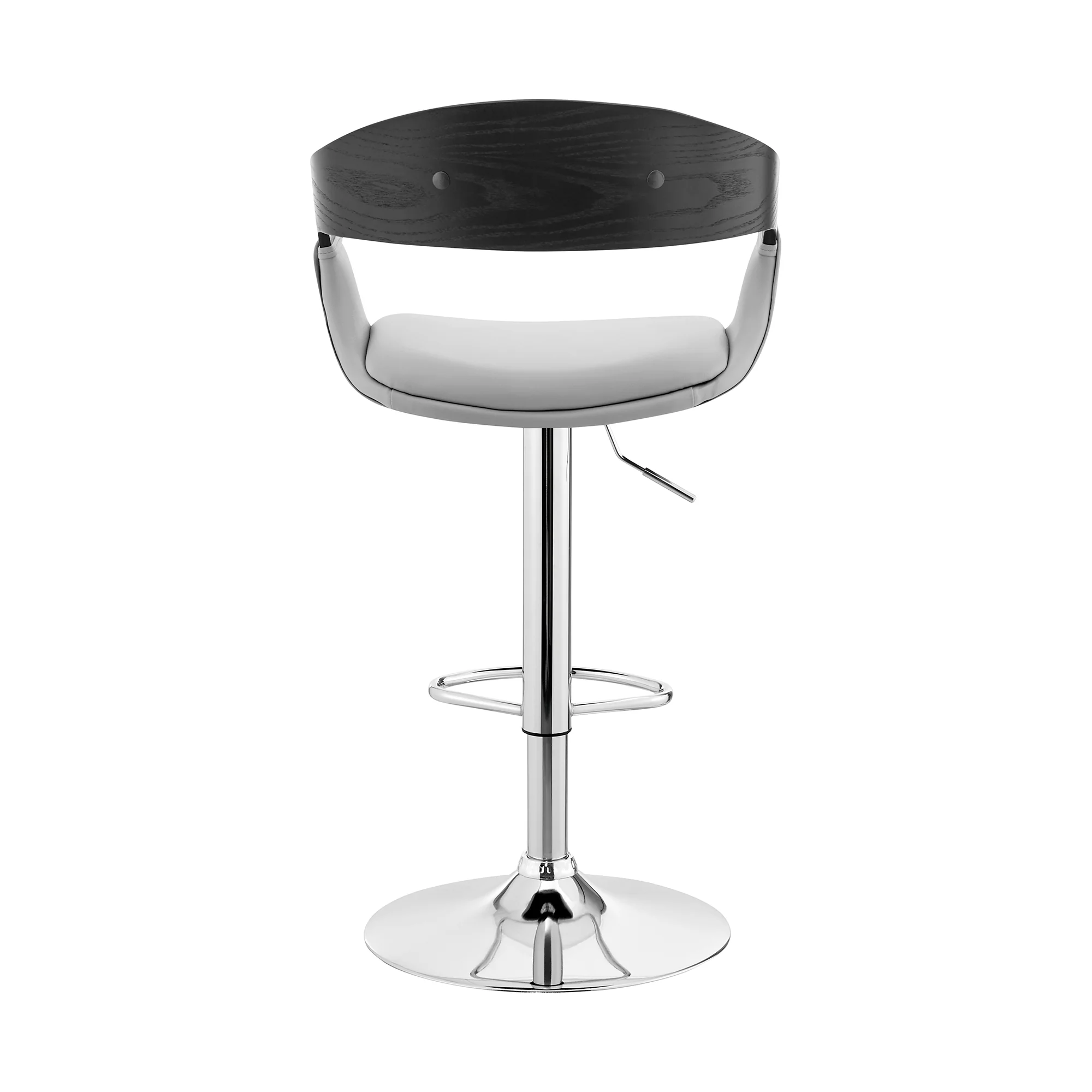 Benson Adjustable Gray Faux Leather and Black Wood Bar Stool with Chrome Base By Armen Living - Image 6