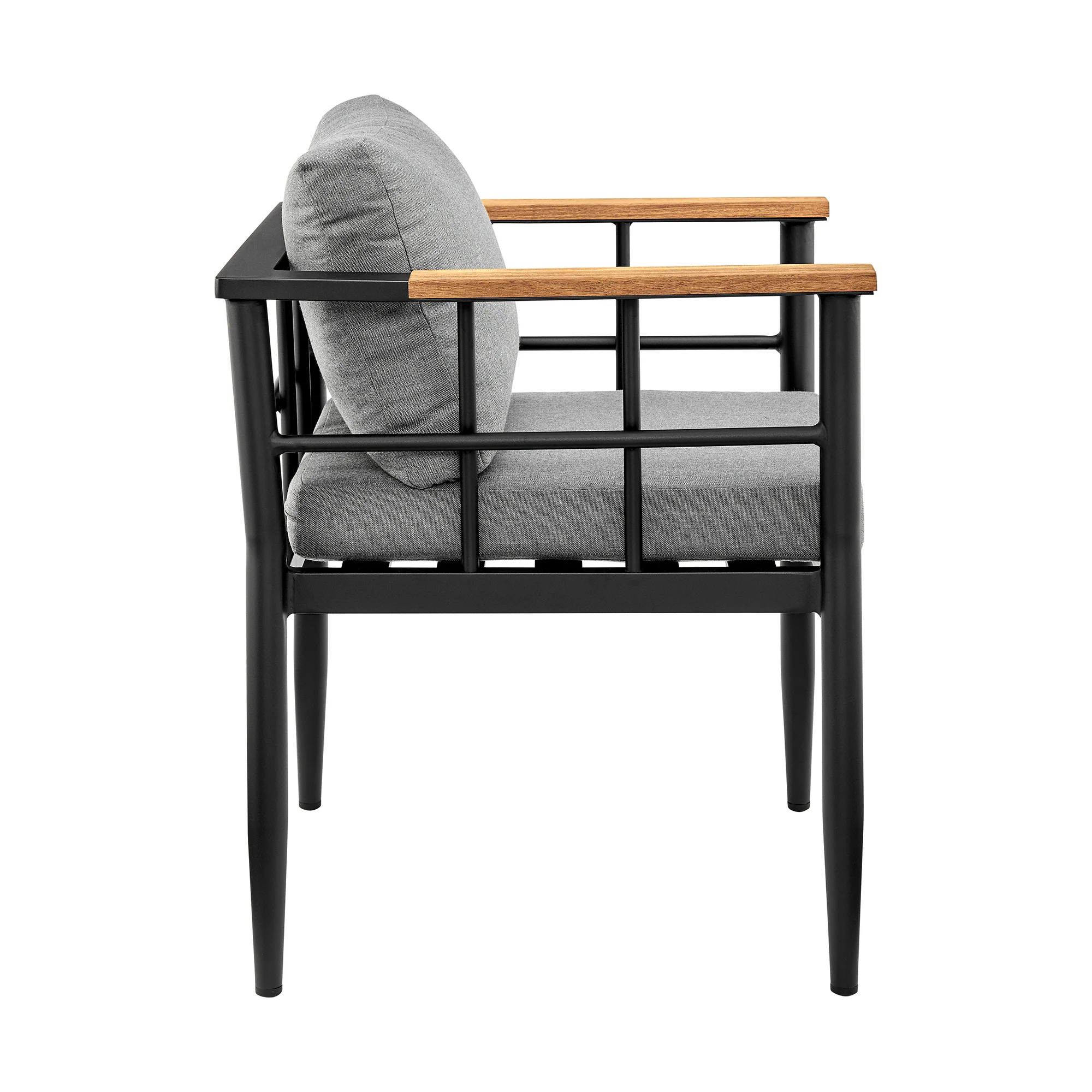 Beowulf Outdoor Patio 5-Piece Dining Table Set in Aluminum and Teak with Grey Cushions By Armen Living - Image 4
