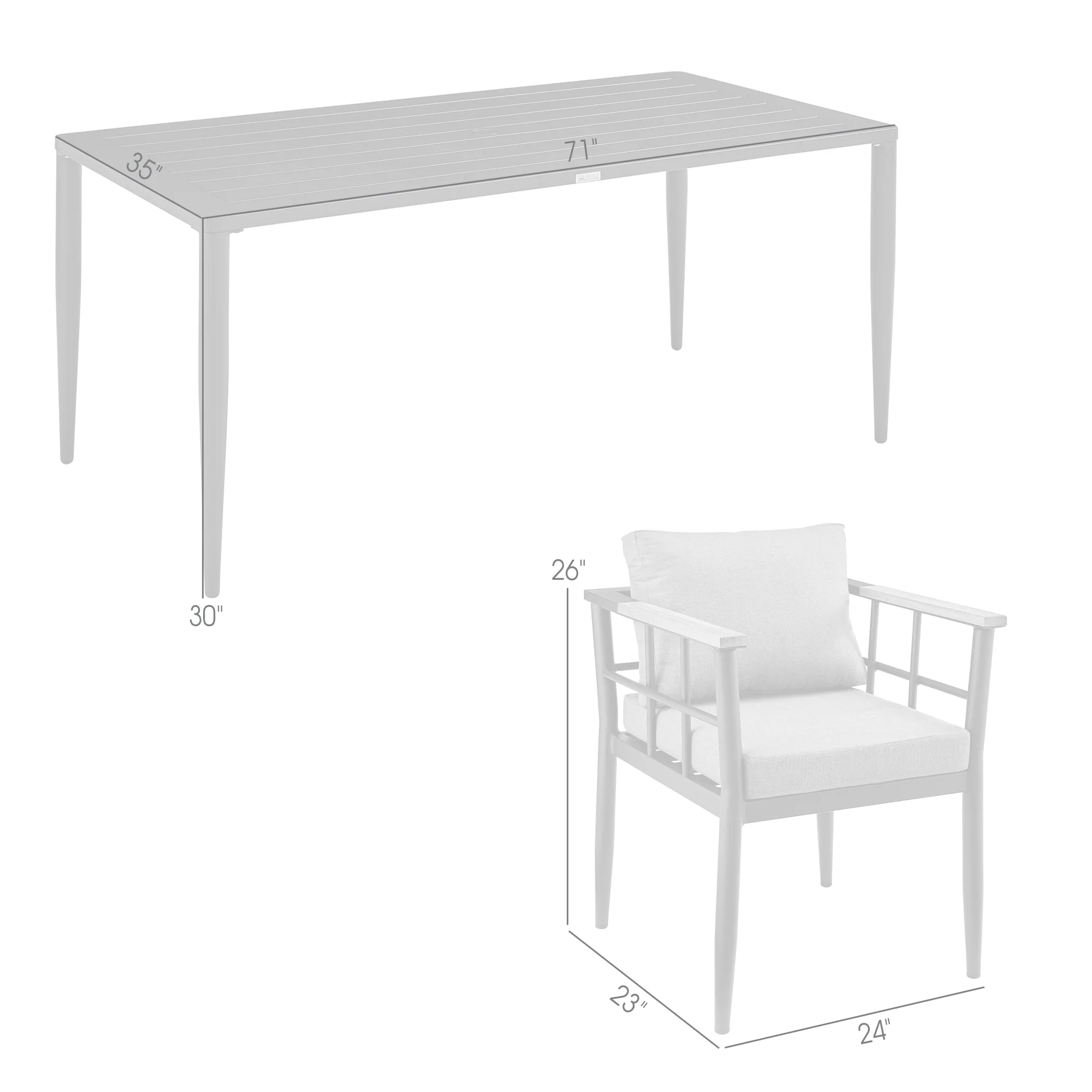 Beowulf Outdoor Patio 7-Piece Dining Table Set in Aluminum and Teak with Grey Cushions By Armen Living - Image 9