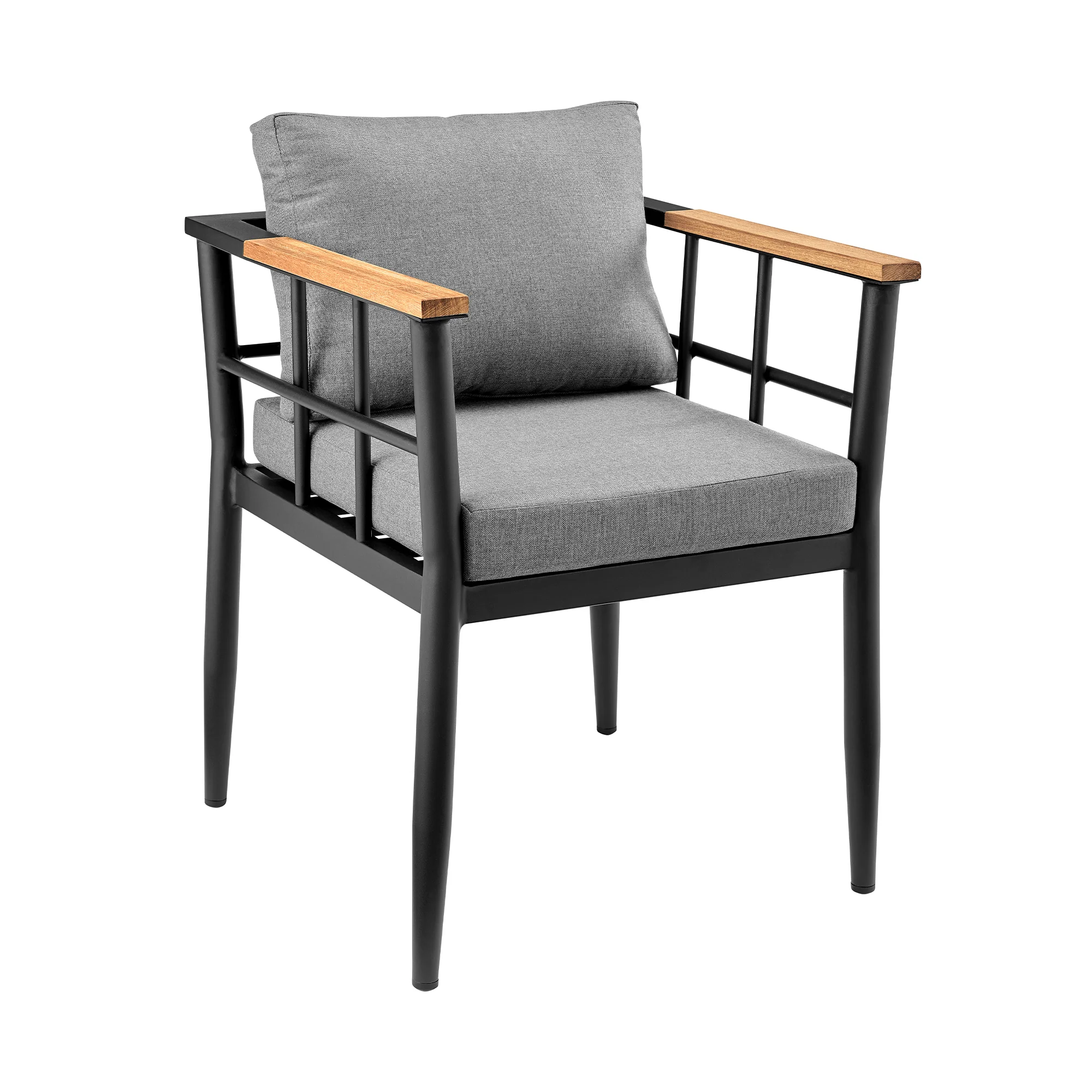 Beowulf Outdoor Patio Dining Chair in Aluminum and Teak with Grey Cushions – Set of 2 By Armen Living - Image 4