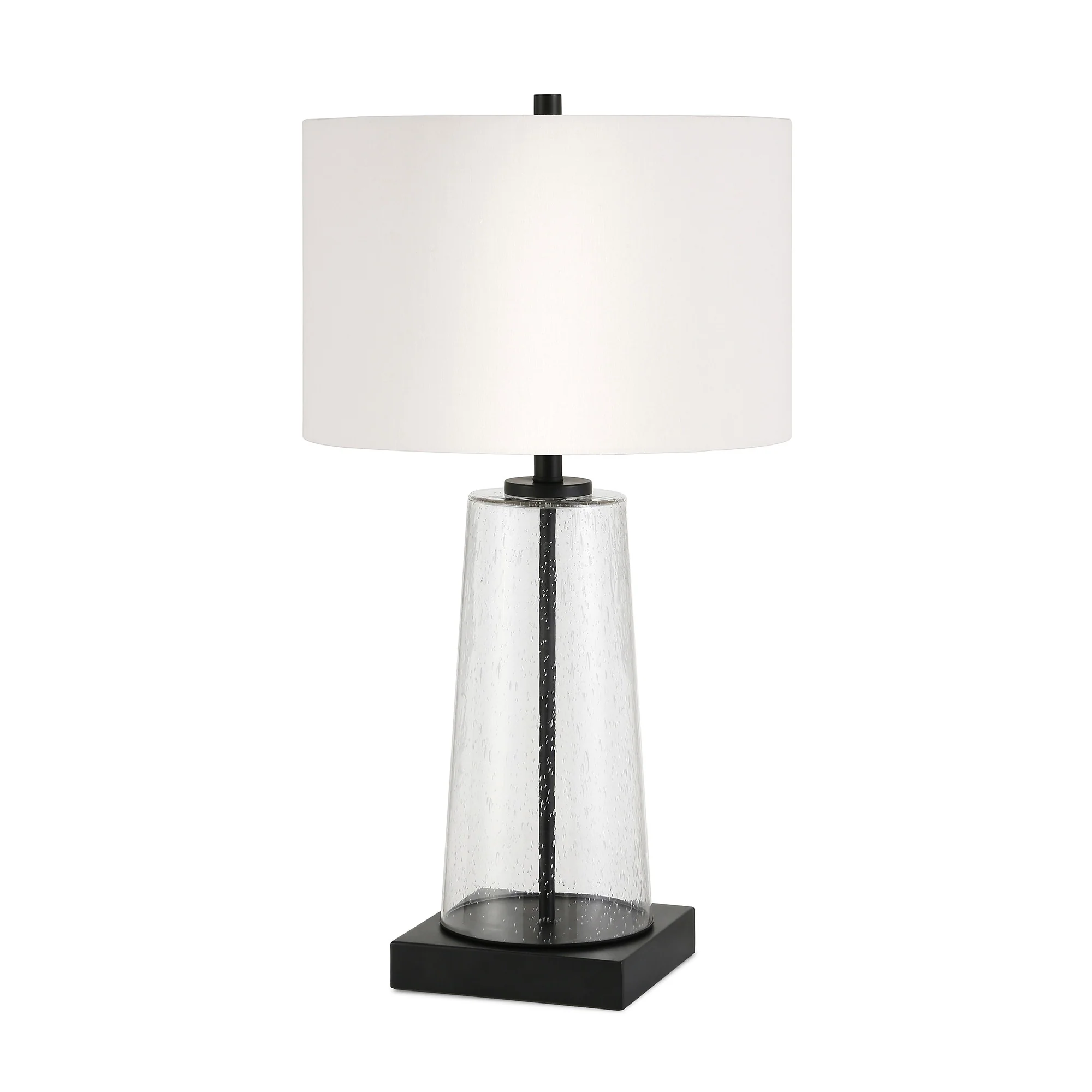 Black and Clear Metal and Glass Table Lamp With White Drum Shade By Homeroots
