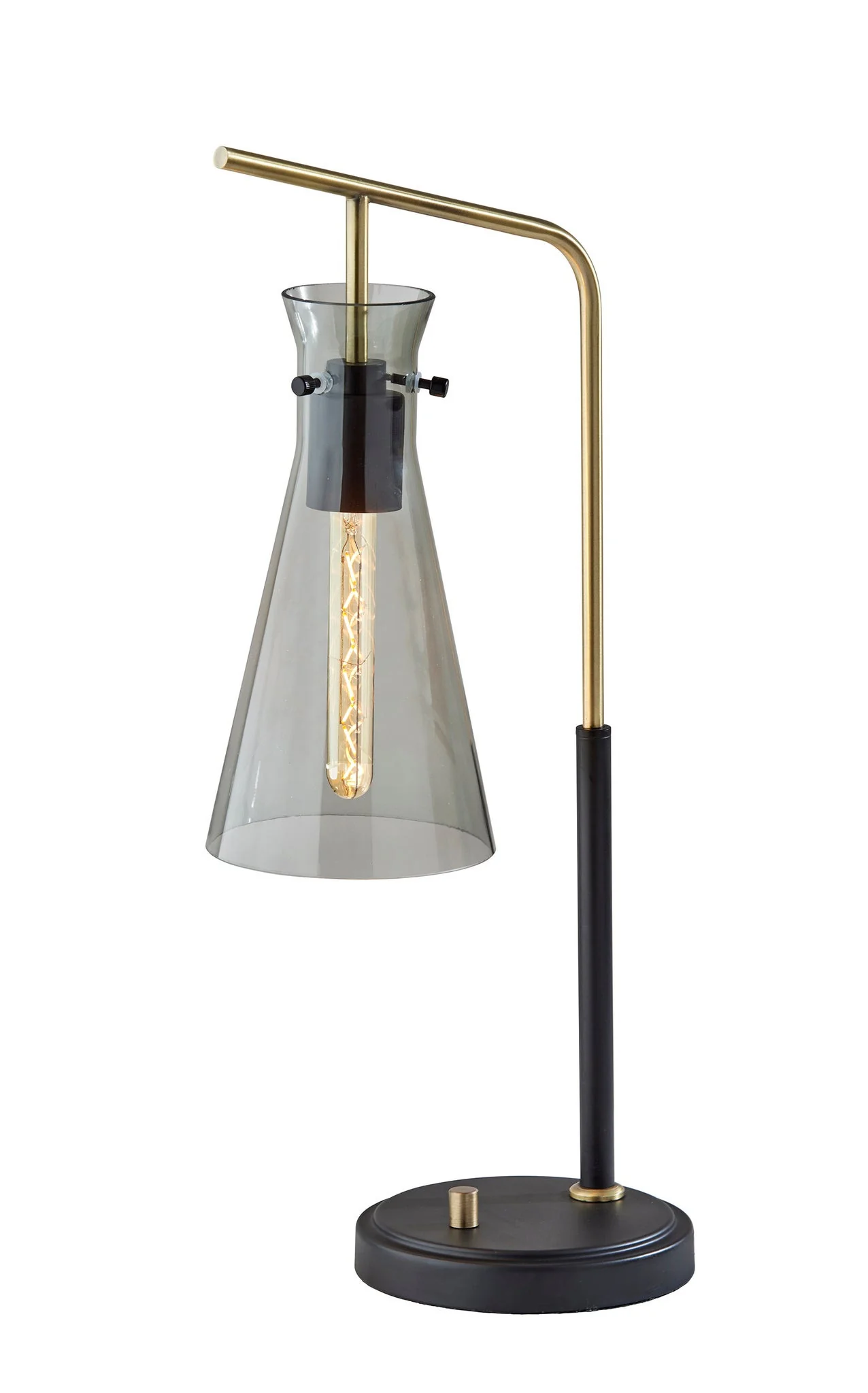 Black and Gold Metal Desk Lamp With Light Gray Cone Shade By Homeroots