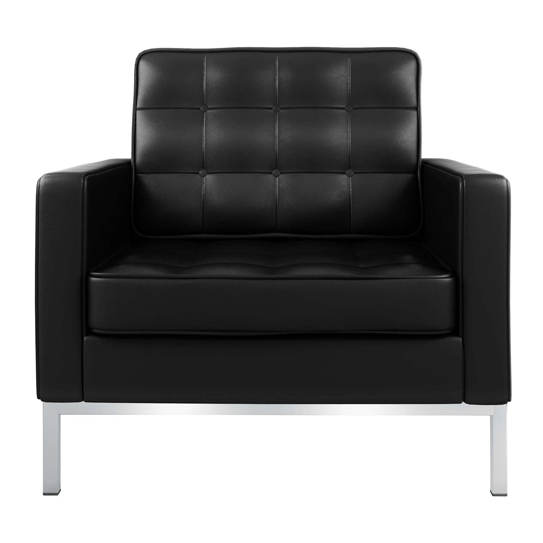 Black and Silver Italian Leather Tufted Club Chair By Homeroots - Image 2