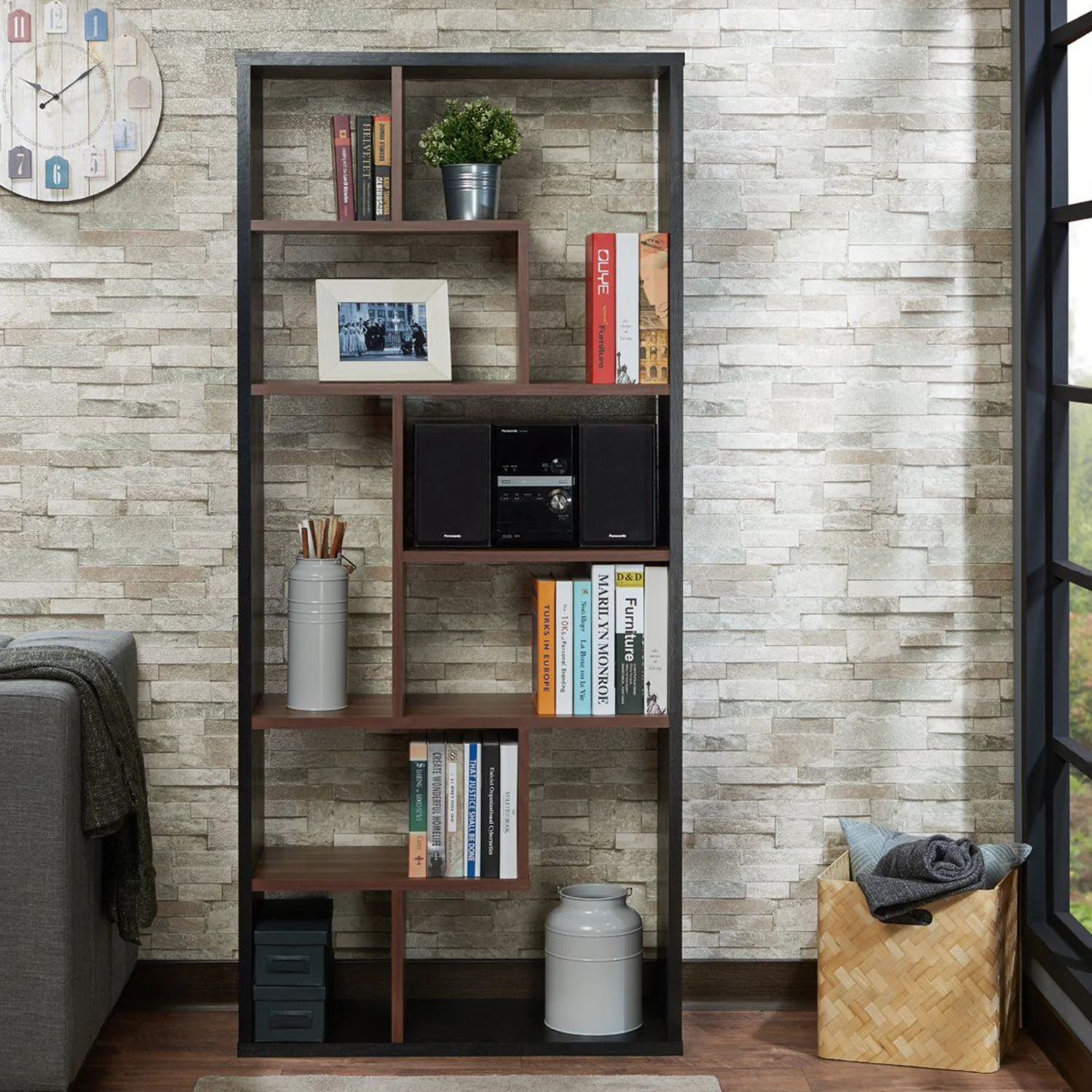 Black And Walnut Veneer Cube Bookcase By Homeroots