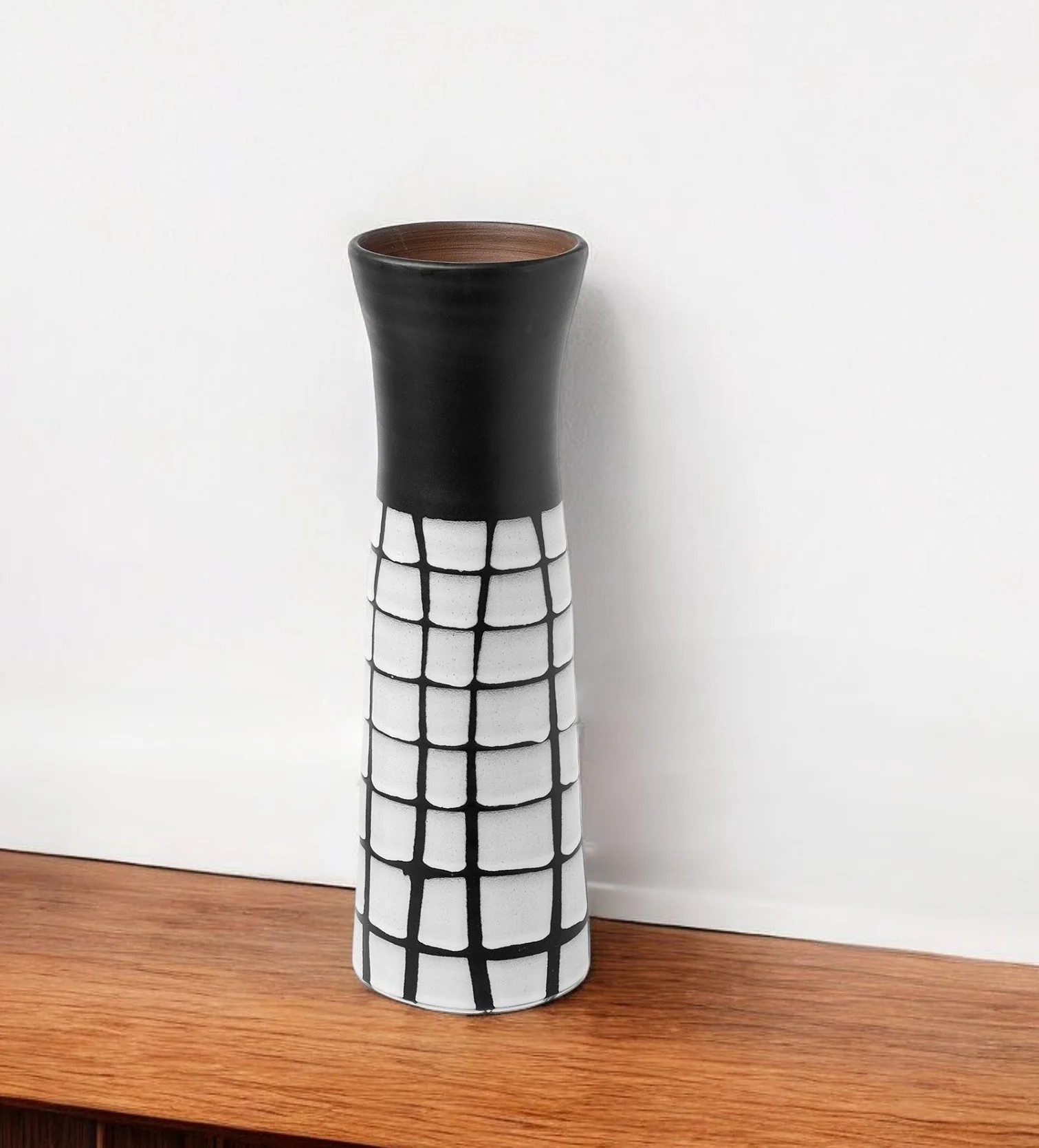 Black And White Abstract Cylinder Ceramic Table Vase By Homeroots
