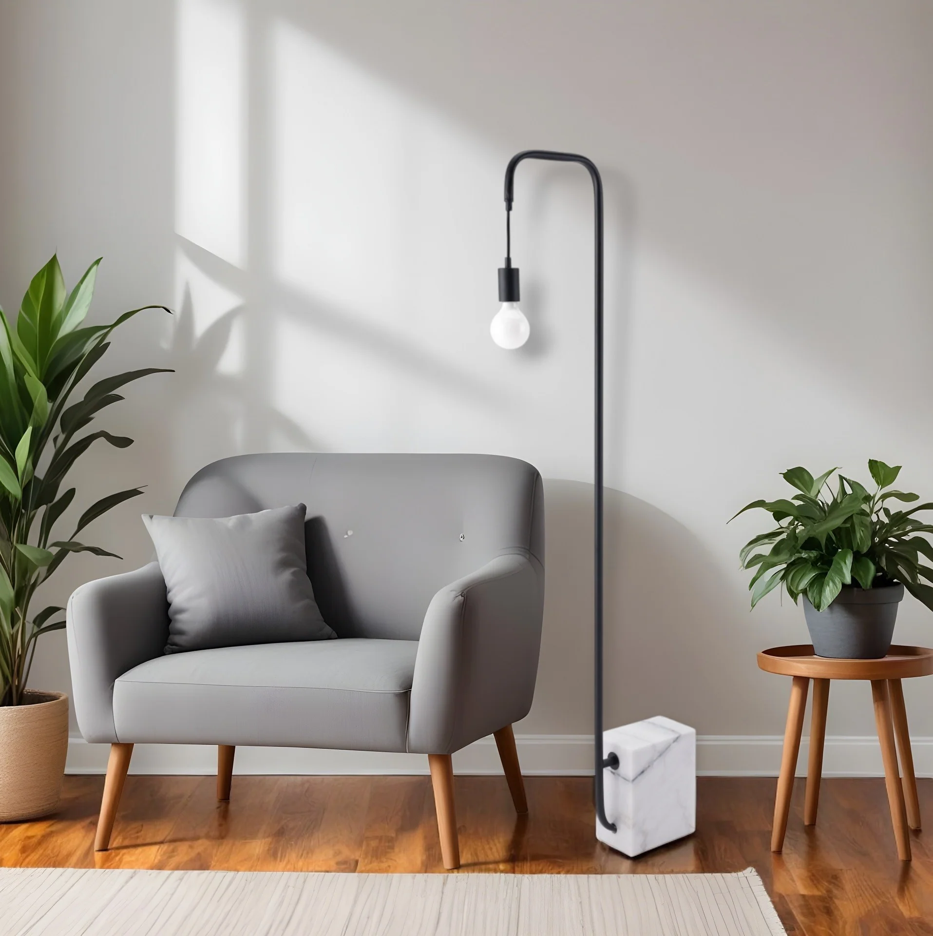 Black And White Marble And Steel LED Floor Lamp By Homeroots