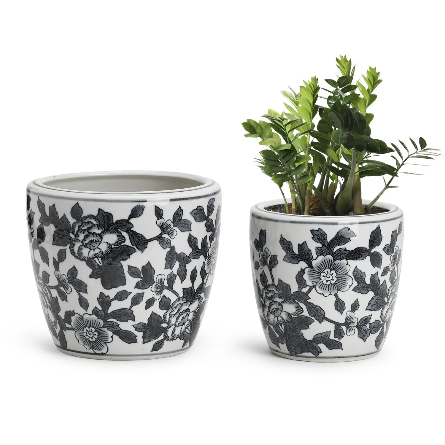 Black and White Set of 4 Hand-Painted Cachepot / Planter / Vase By Two's Company
