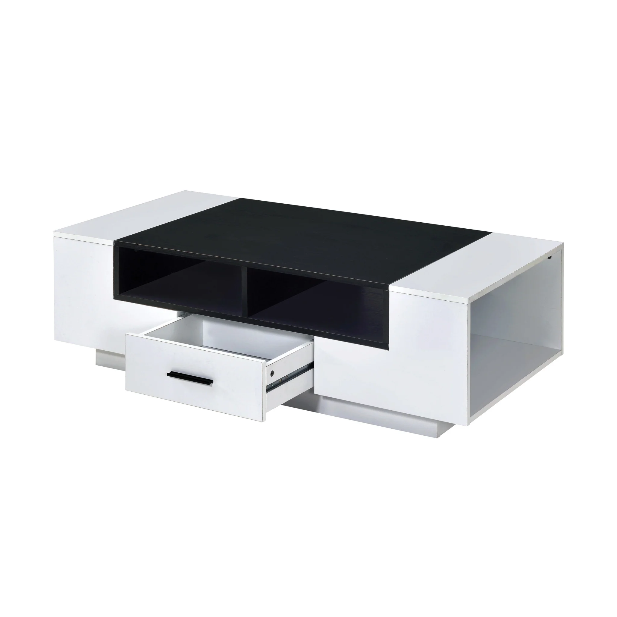 Black and White Wood Floor Shelf Coffee Table With Drawer And Three Shelves By Homeroots