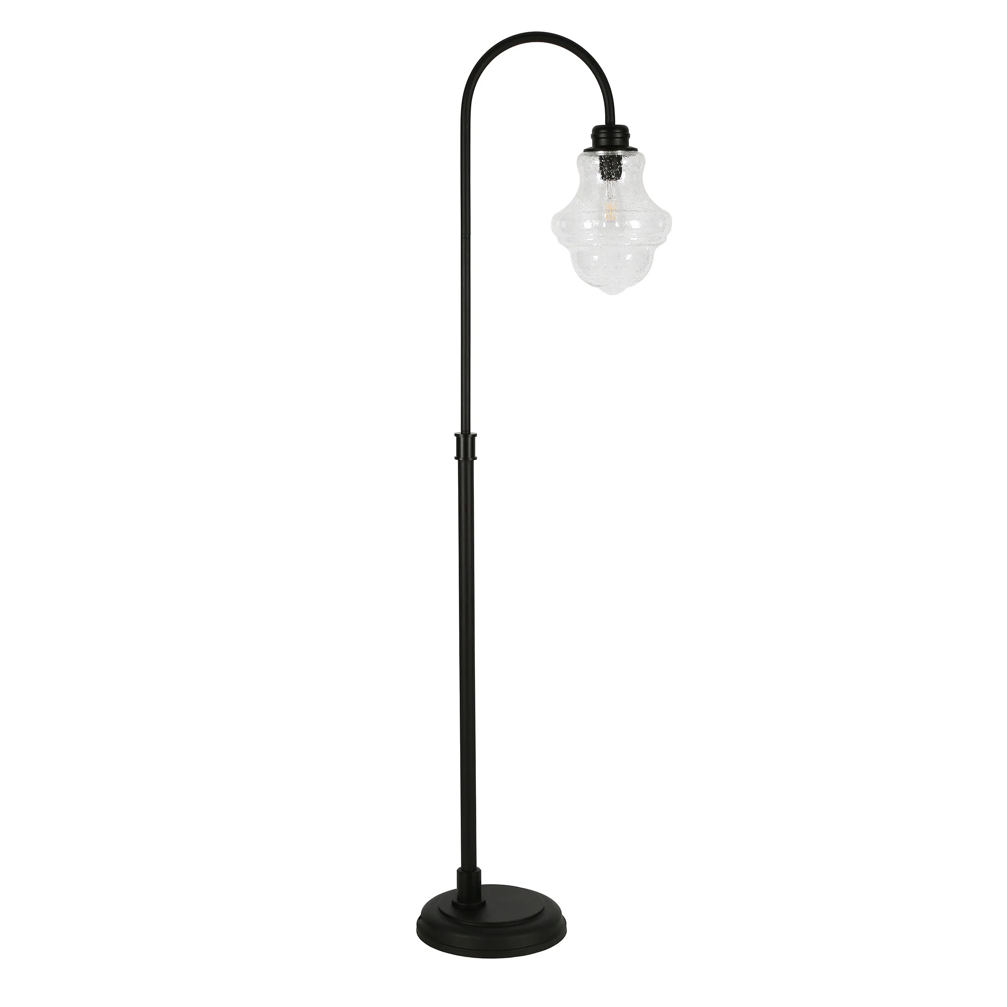 Black Arched Floor Lamp With Clear Seeded Glass Empire Shade By Homeroots
