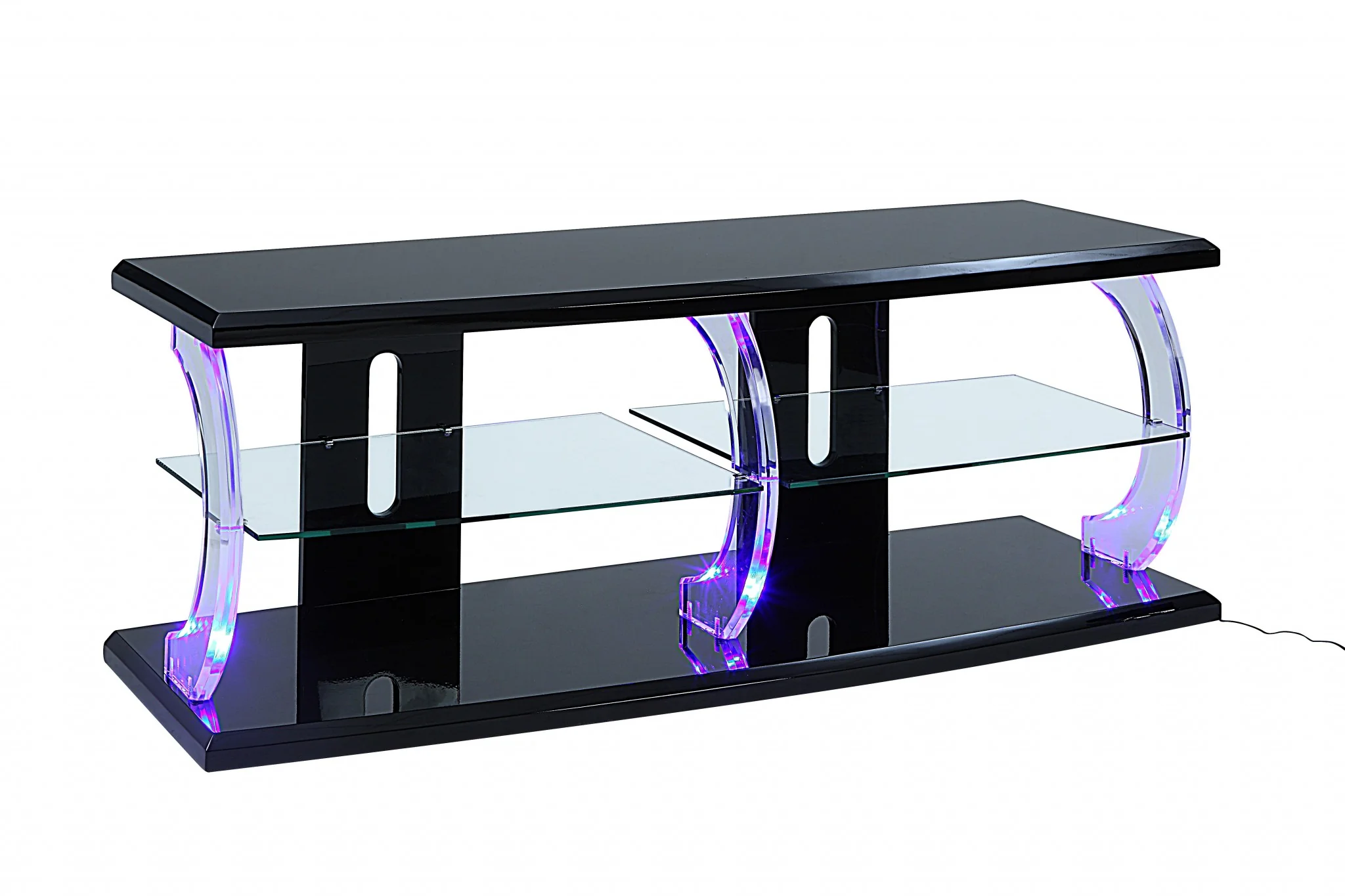 Black Clear Glass Wood Veneer (Melamine) TV Stand (LED) By Homeroots