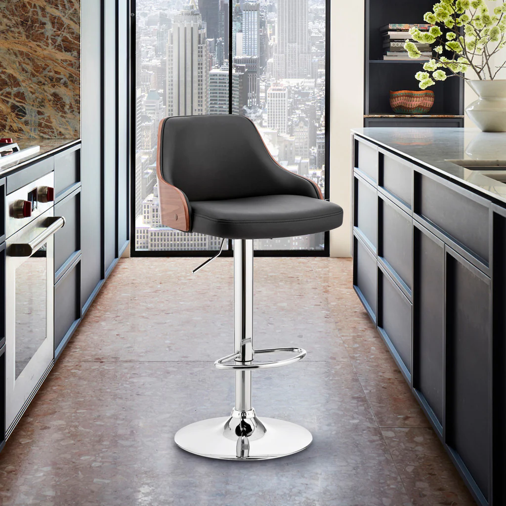 Black Faux Leather Adjustable Modern Bar Stool By Homeroots