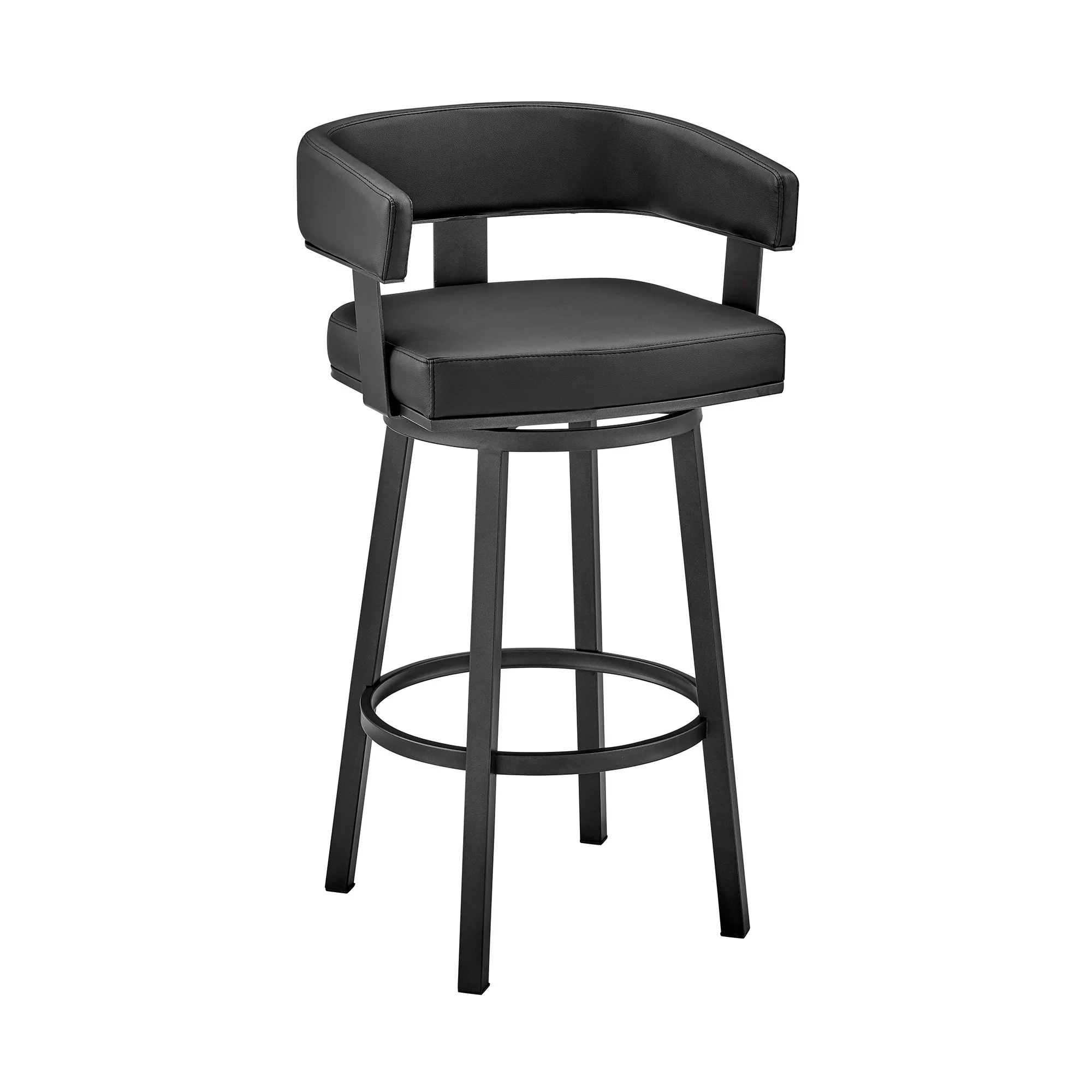 Black Faux Leather And Iron Swivel Low Back Counter Height Bar Chair By Homeroots - Image 2